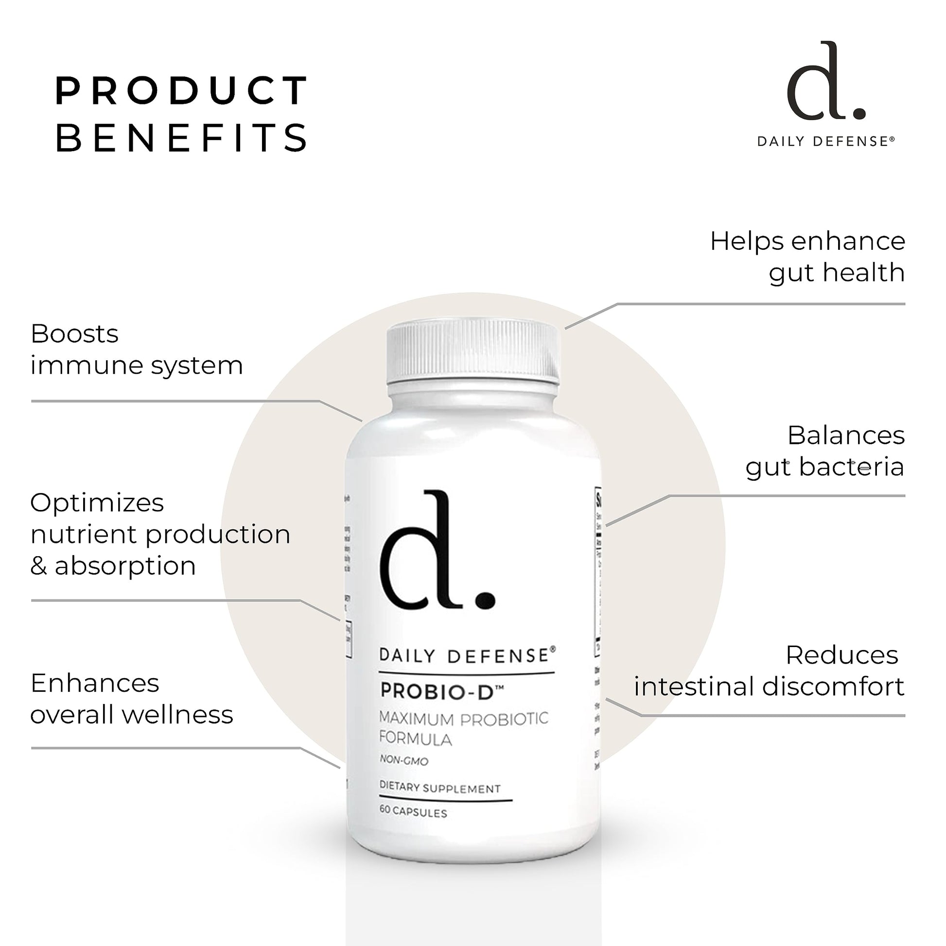Daily Defense Probiotic Immune Support Supplement - Daily Probiotics for Men with Constipation & Gas - Digestion and Bloating Supplement & Probiotics for Women - 60 Capsules, PROBIO-D Daily Defense uk supplements