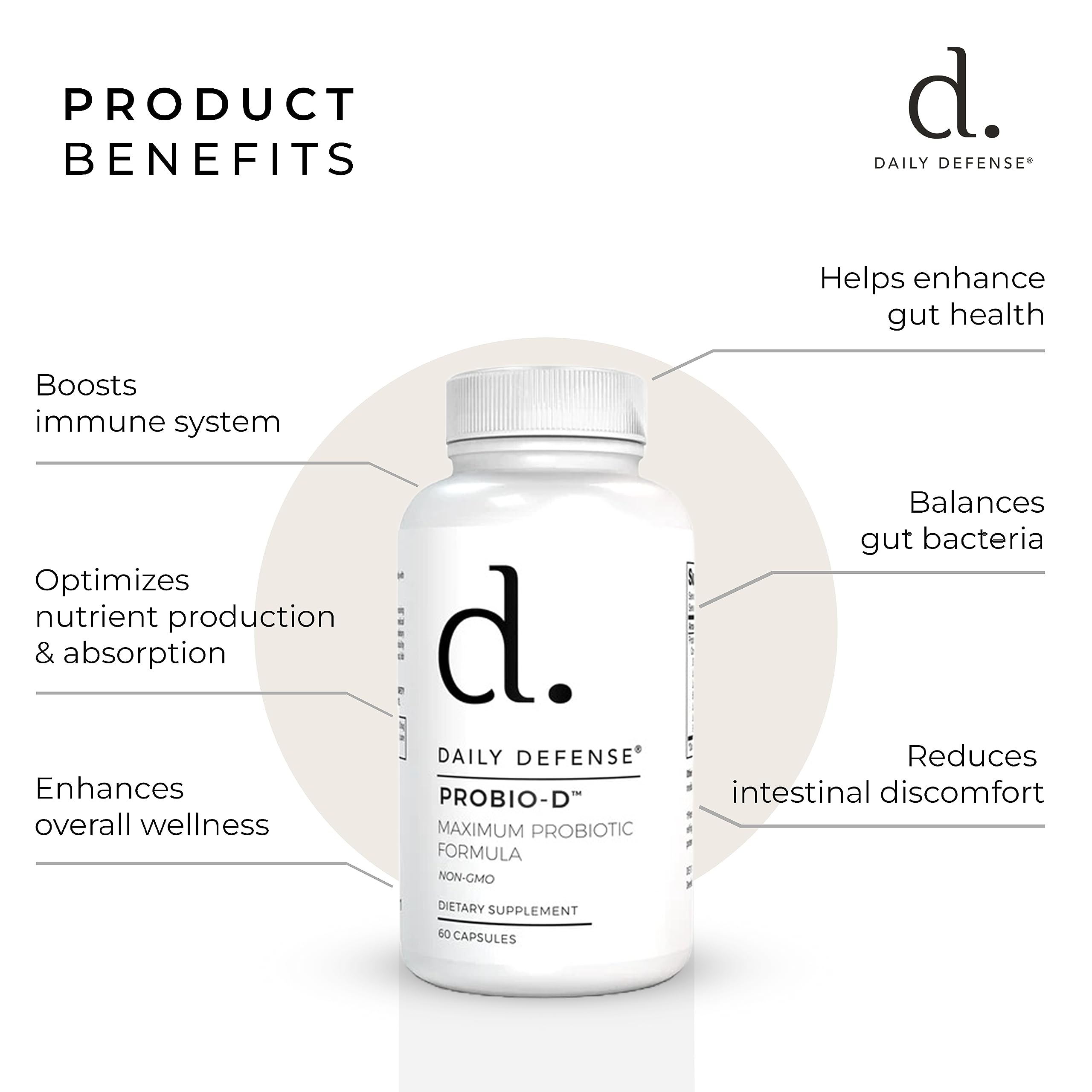 Daily Defense Probiotic Immune Support Supplement - Daily Probiotics for Men with Constipation & Gas - Digestion and Bloating Supplement & Probiotics for Women - 60 Capsules, PROBIO-D Daily Defense uk supplements