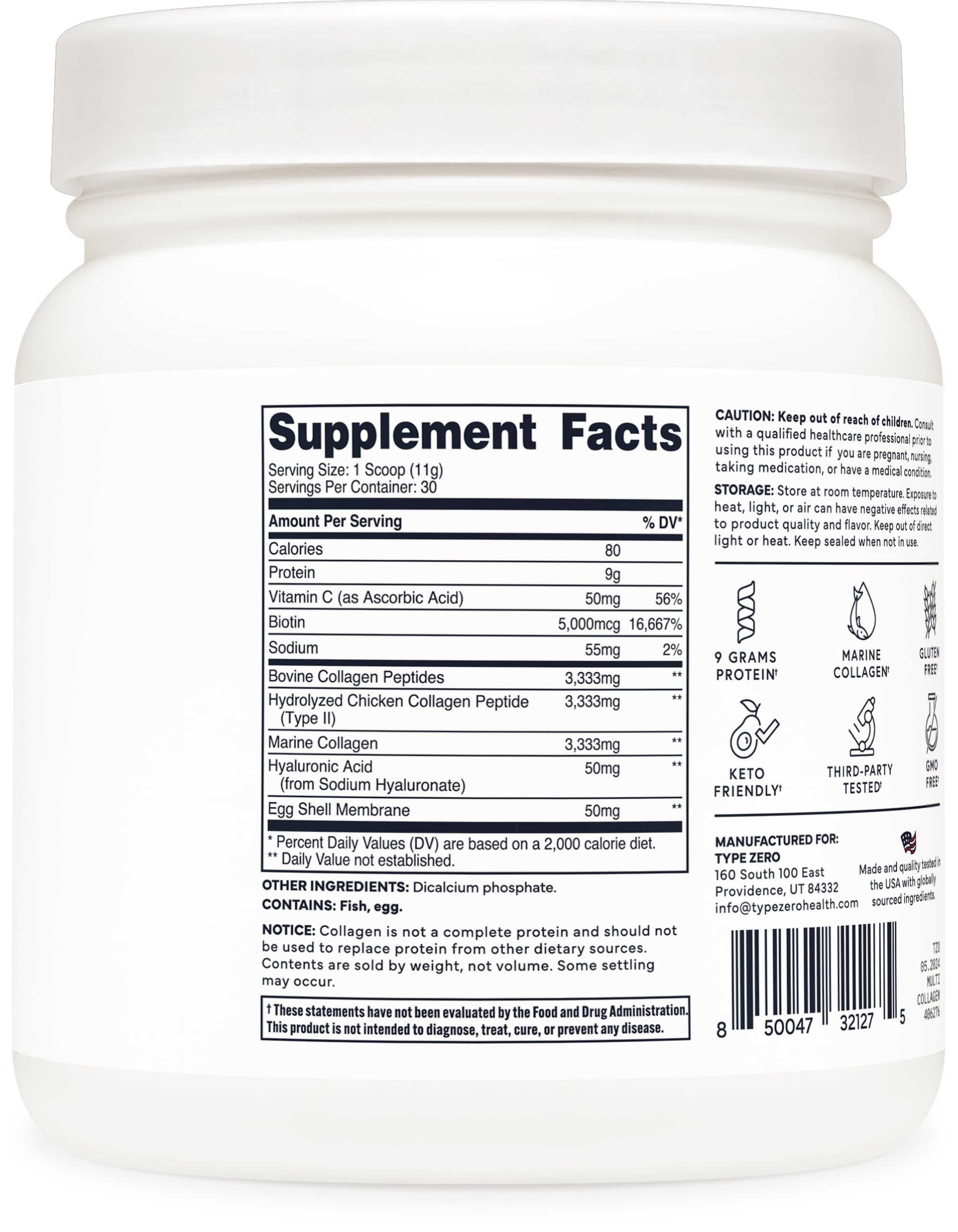 Type Zero Multi Collagen Powder 30 Servings (Unflavored) - Types I, II, III, V, & X Collagen Peptides + Hyaluronic Acid, VIT C, Biotin Type Zero uk supplements