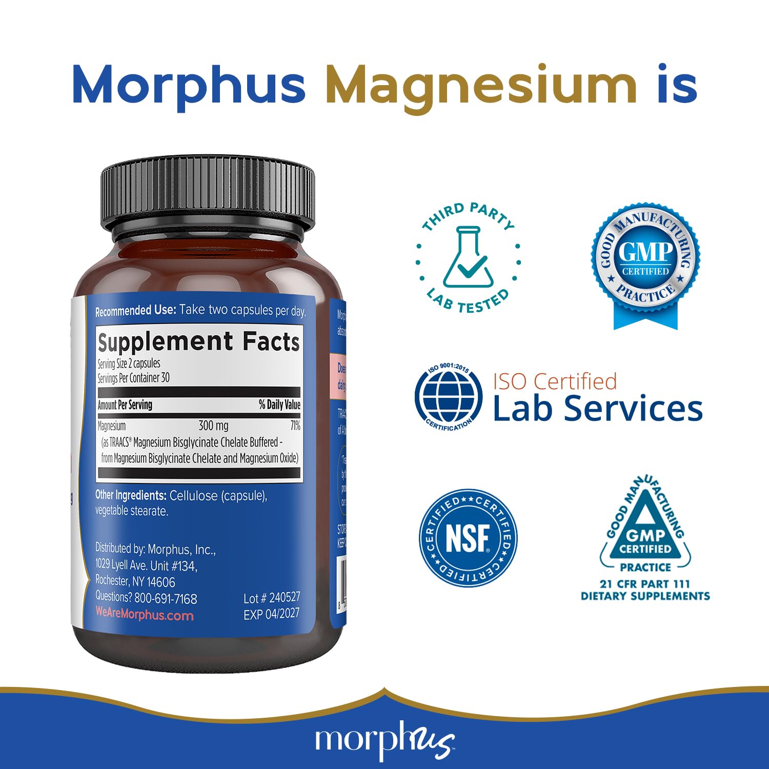 Morphus Magnesium Bisglycinate Chelate 300mg Supplement | 60 Capsules | Helps Women with Perimenopause & Menopause Symptoms | Restful Sleep, De-Stress, Relaxes Muscles & Nerves | Fast Absorption MORPHUS uk supplements