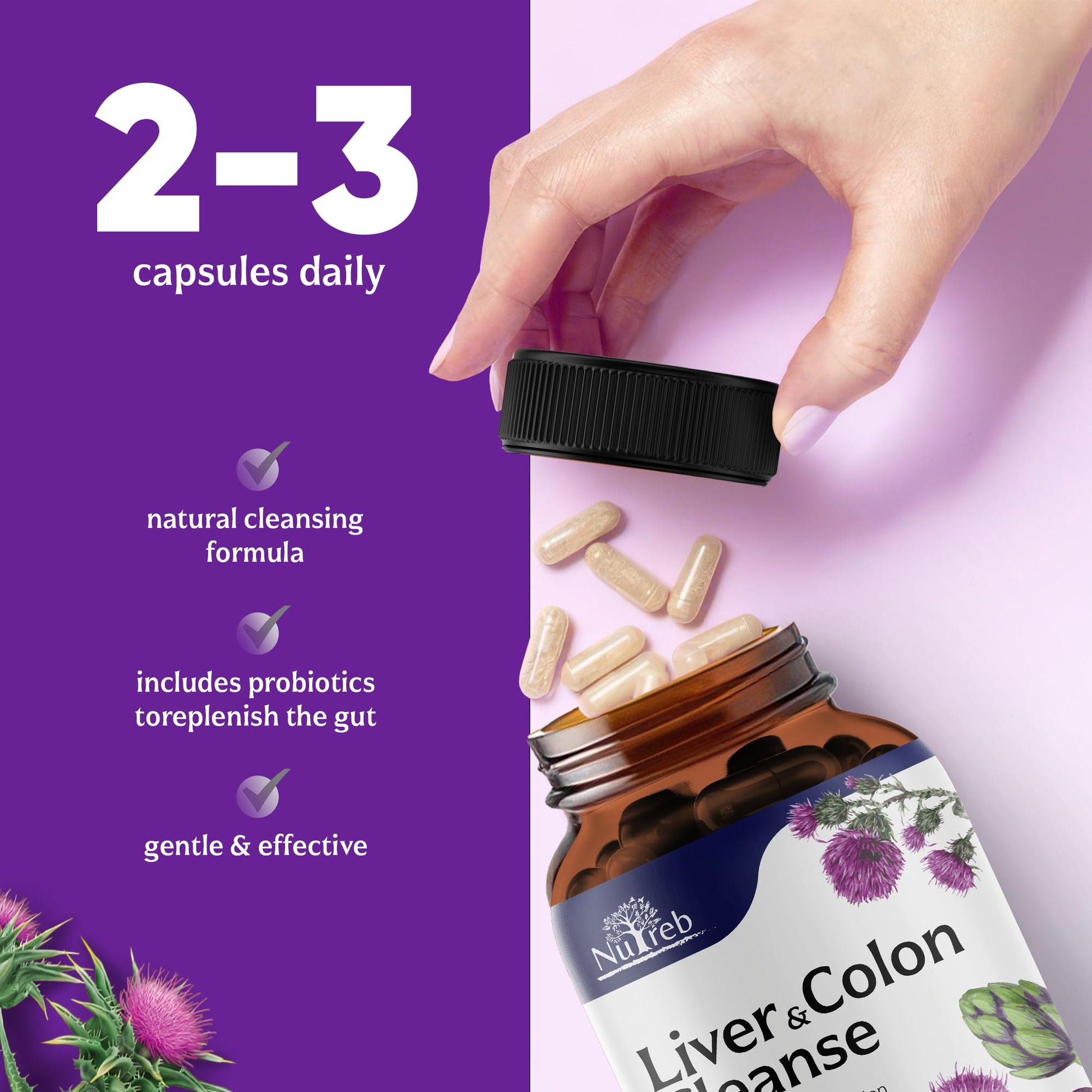 Liver Cleanse Detox & Repair with Colon Cleanse - Milk Thistle, Dandelion Root, Psyllium Husk Fiber Nutreb uk supplements