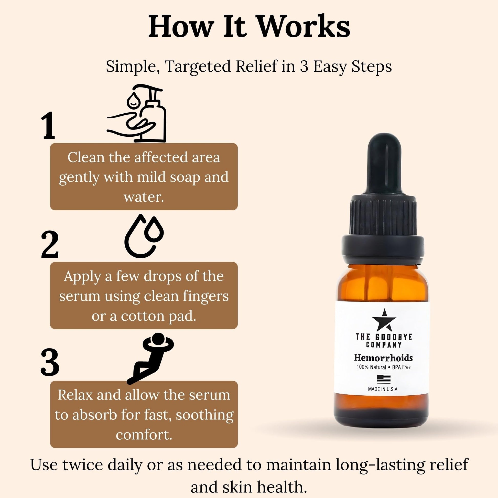 The Goodbye Company Organic Hemorrhoid Relief Serum - Natural Witch Hazel Treatment for Pain, Itch & Swelling - Internal External Soothing Formula - Vegan, USA Made, 15mL The Goodbye Company uk supplements