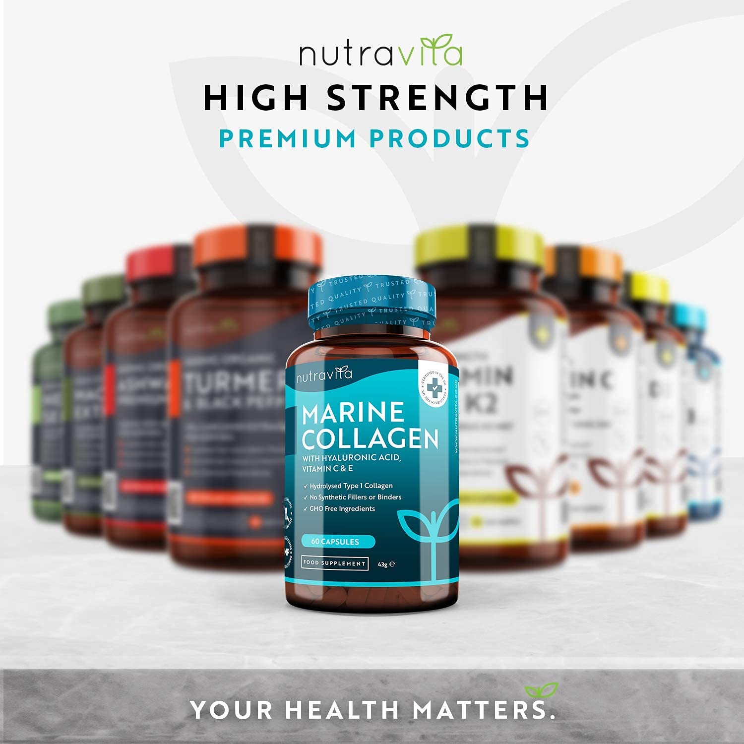 Marine Collagen 1000mg - 60 Capsules of Superior Type 1 Hydrolysed Collagen Nutravita uk supplements