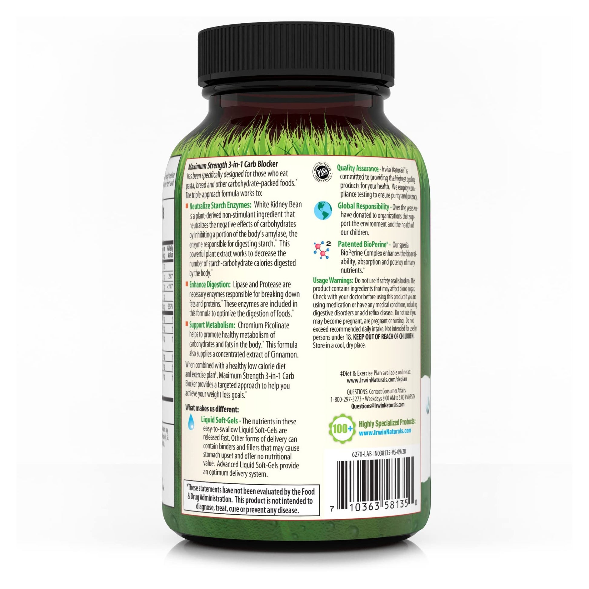 Irwin Naturals Maximum Strength 3-in-1 Carb Blocker - Neutralize Carbohydrates Irwin Naturals uk supplements