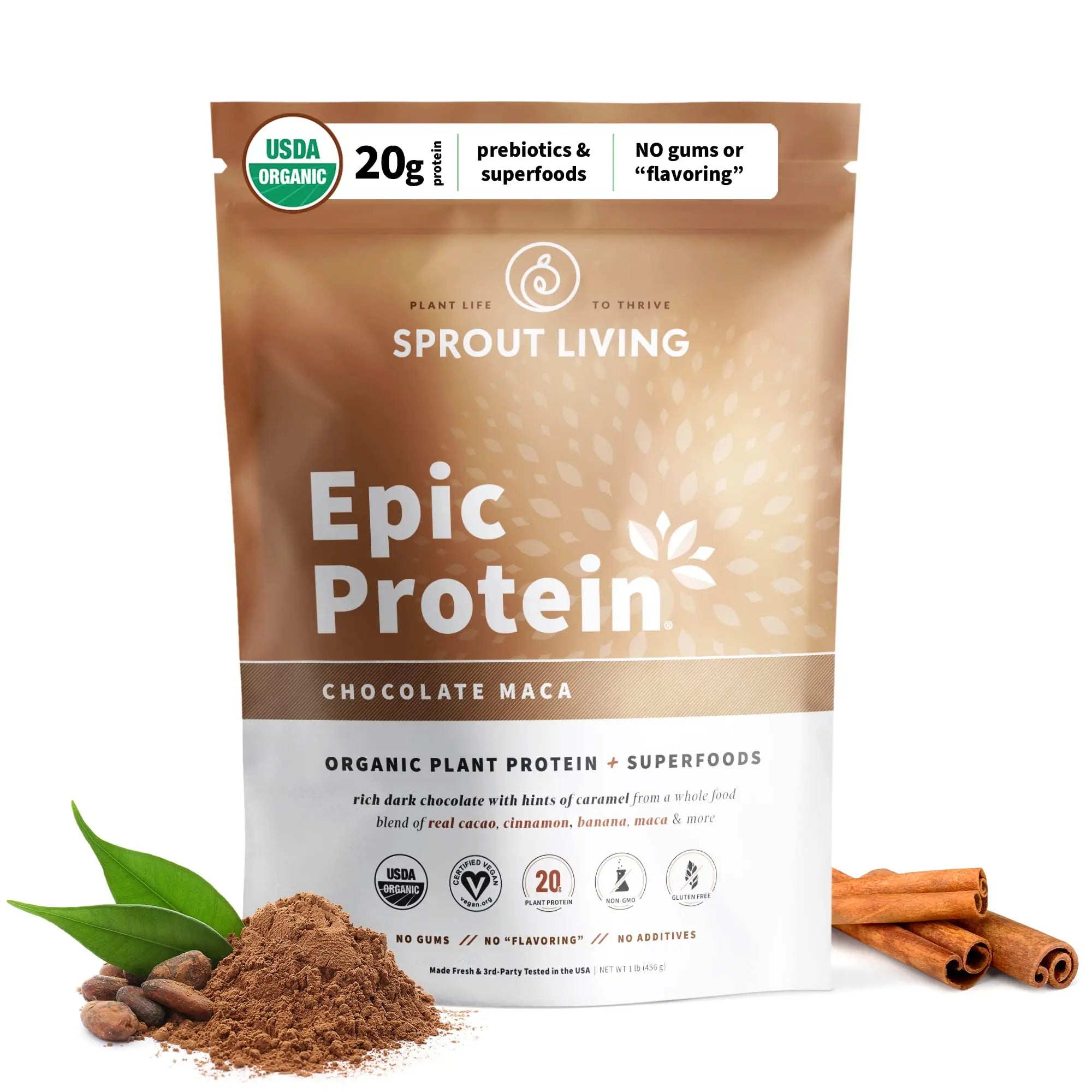 Sprout Living Epic Protein, Plant Based Protein & Superfoods Powder, Chocolate Maca Powder | 20 Grams Organic Protein Powder, Vegan, Non Dairy, Non-GMO, Gluten Free Sprout Living uk supplements