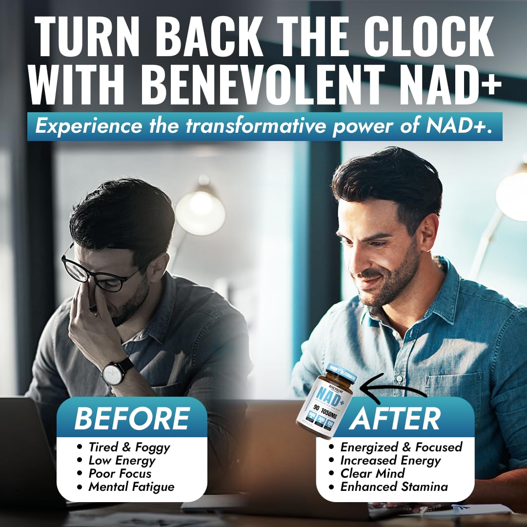 Benevolent NAD+ Supplement 1050mg, Max Absorption 3in1 NAD Supplements for Women & Men with Nicotinamide Riboside, Trans-Resveratrol & TMG, NAD Plus for Cellular Energy, Brain Support & Aging, 90 Caps Benevolent Nourishment uk supplements