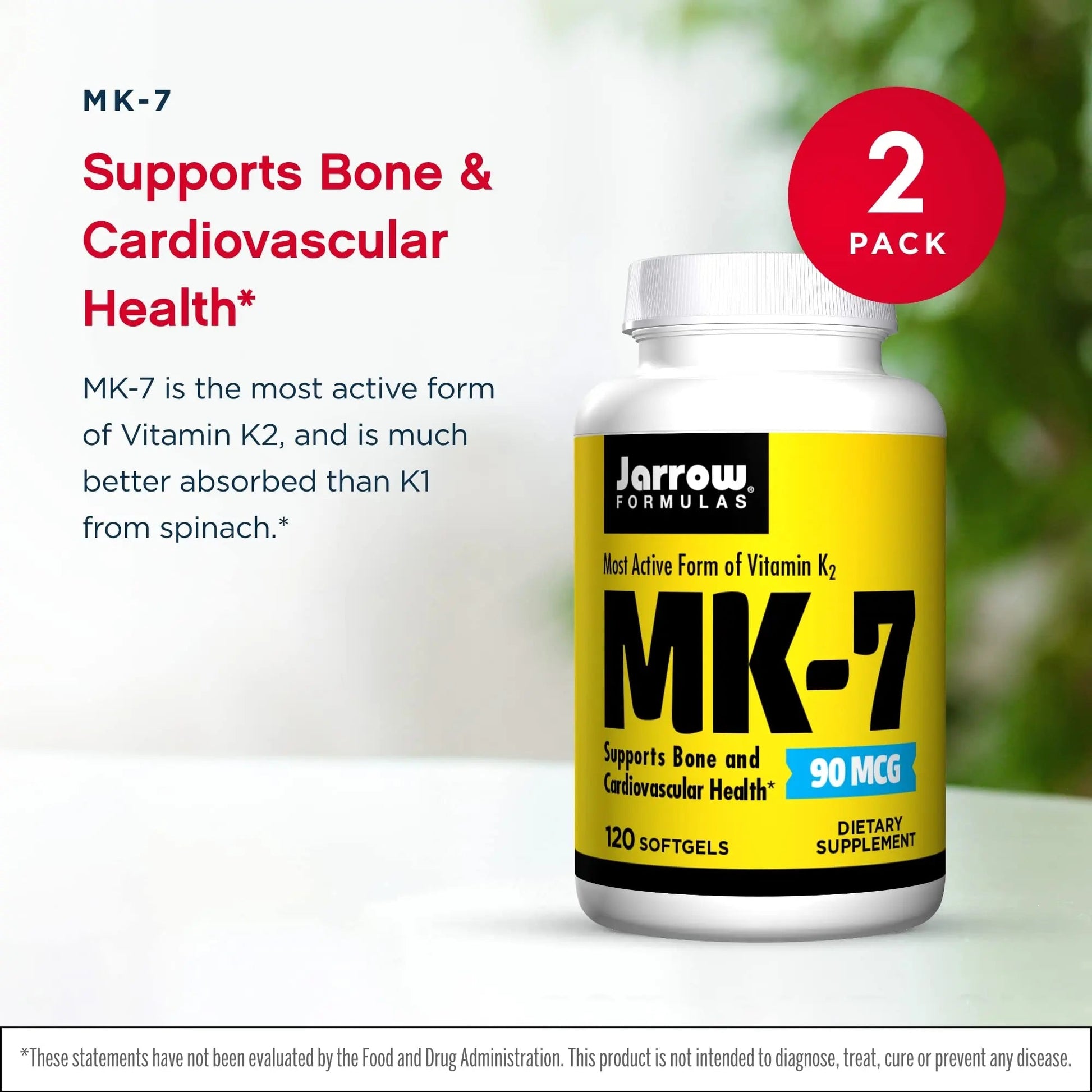 Jarrow Formulas MK-7 90 mcg - 120 Softgels, Pack of 2 - Superior Vitamin K Product for Building Strong Bones Jarrow Formulas uk supplements