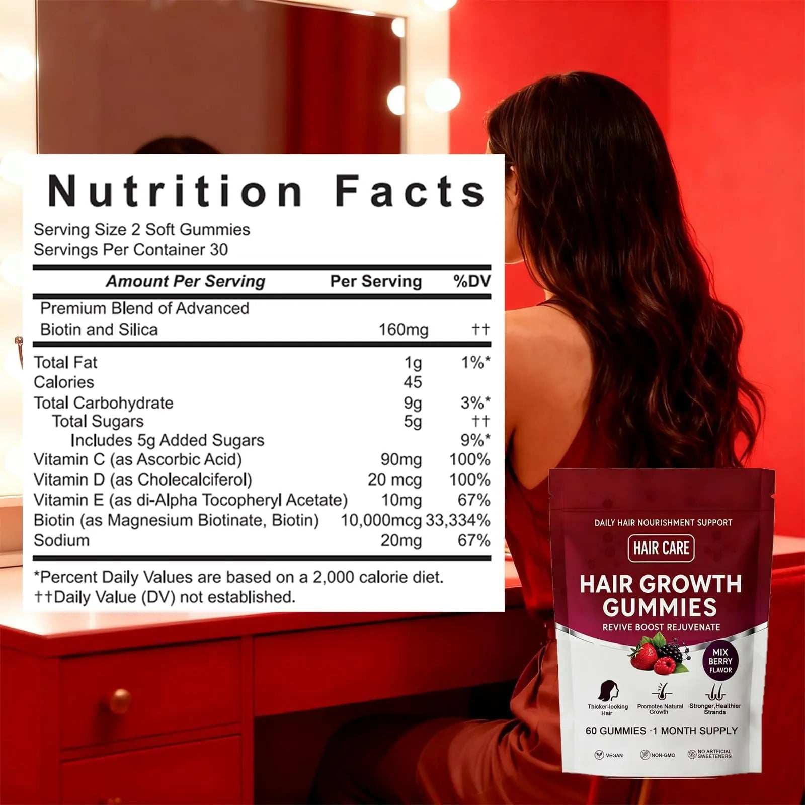 Giamau Lumin Hair Growth Gummies, 60 Vegan Gummies |Supports Healthy Hair Growth & Strength, Skin & Nail Care, | Giamau uk supplements