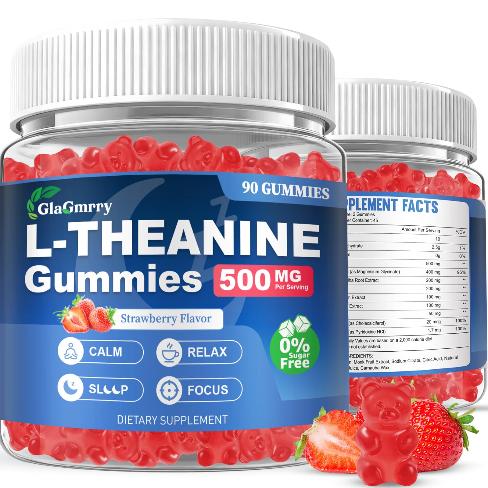 GlaGmrry 180 Count | L Theanine Gummies, L Theanine Supplement for Adults & Kids, w/Ashwagandha, Magnesium, GABA & 5-HTP, Sugar Free Liposomal Formula for Calm Relax zzZ M♡♡d & Focus, Vegan GlaGmrry uk supplements