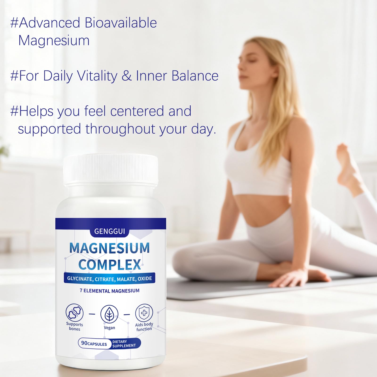 Magnesium Complex 1000mg - 7-in-1 Supplement with Glycinate, Citrate & Malate - Supports Muscle Relaxation, Sleep, Heart Health - High Absorption Capsules, 90 Count (1) CellJuvMax uk supplements