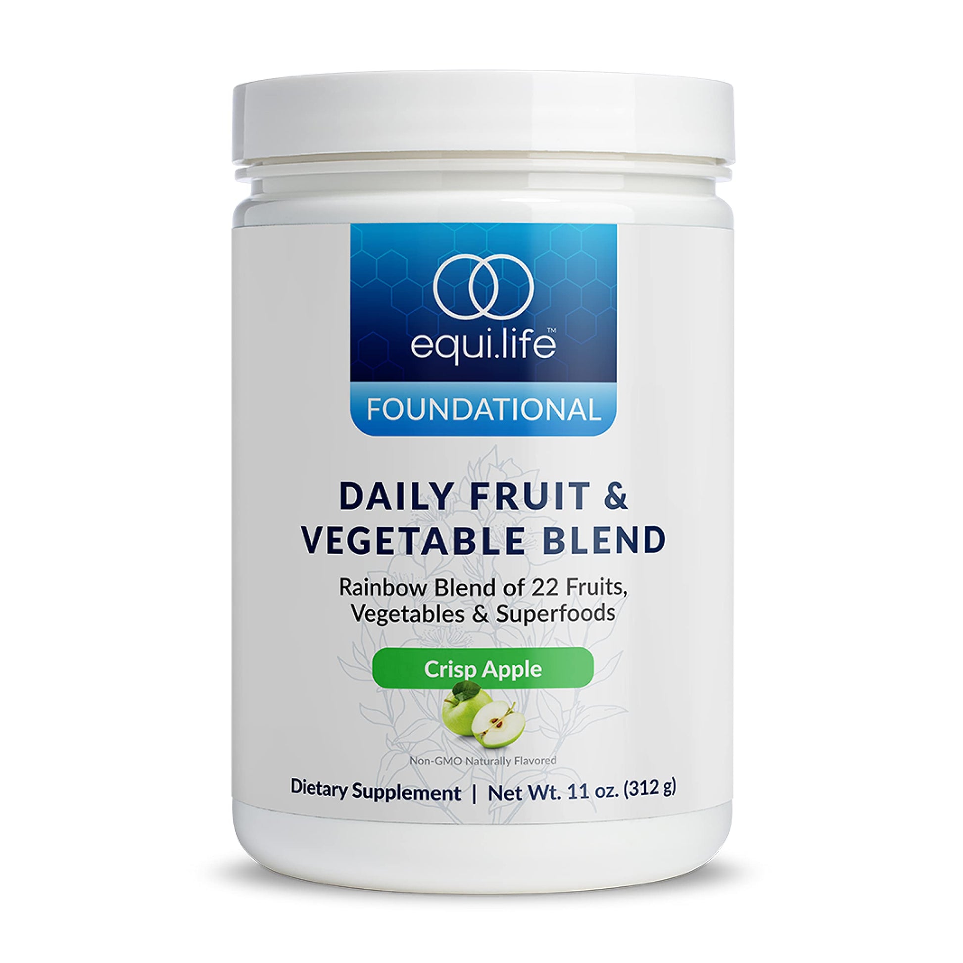 Equilife Daily Fruit & Vegetable Blend, Superfood Antioxidant Supplement, Crisp Apple Flavor with Vitamin C, Fiber, and 9 Essential Amino Acids, Supports Energy, Low Sugar, Vegan, 30 Servings Tub Equilife uk supplements