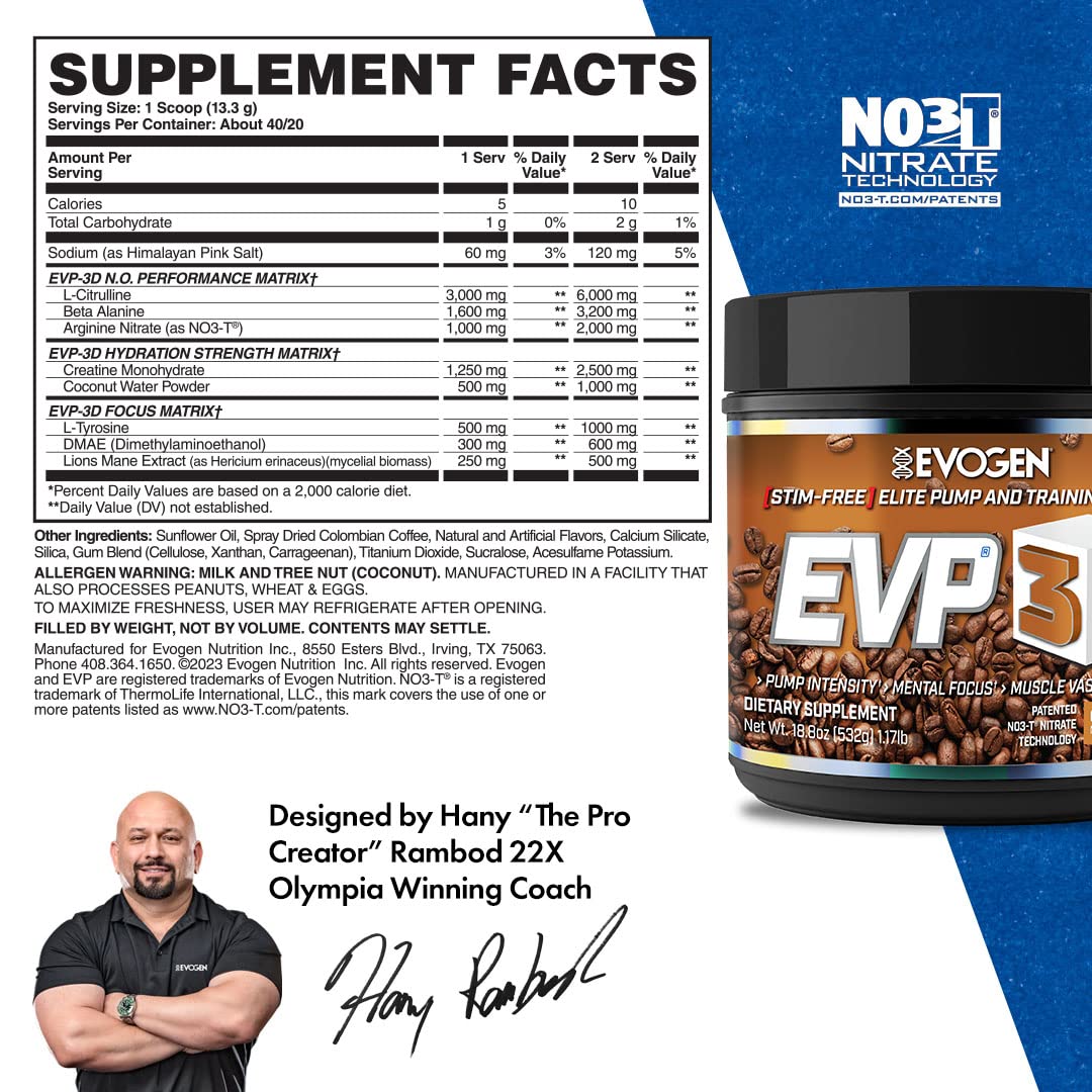 Evogen EVP 3D Caramel Frappe | Xtreme Stimulant Free Pre-Workout Powder, Arginine Nitrate Evogen uk supplements