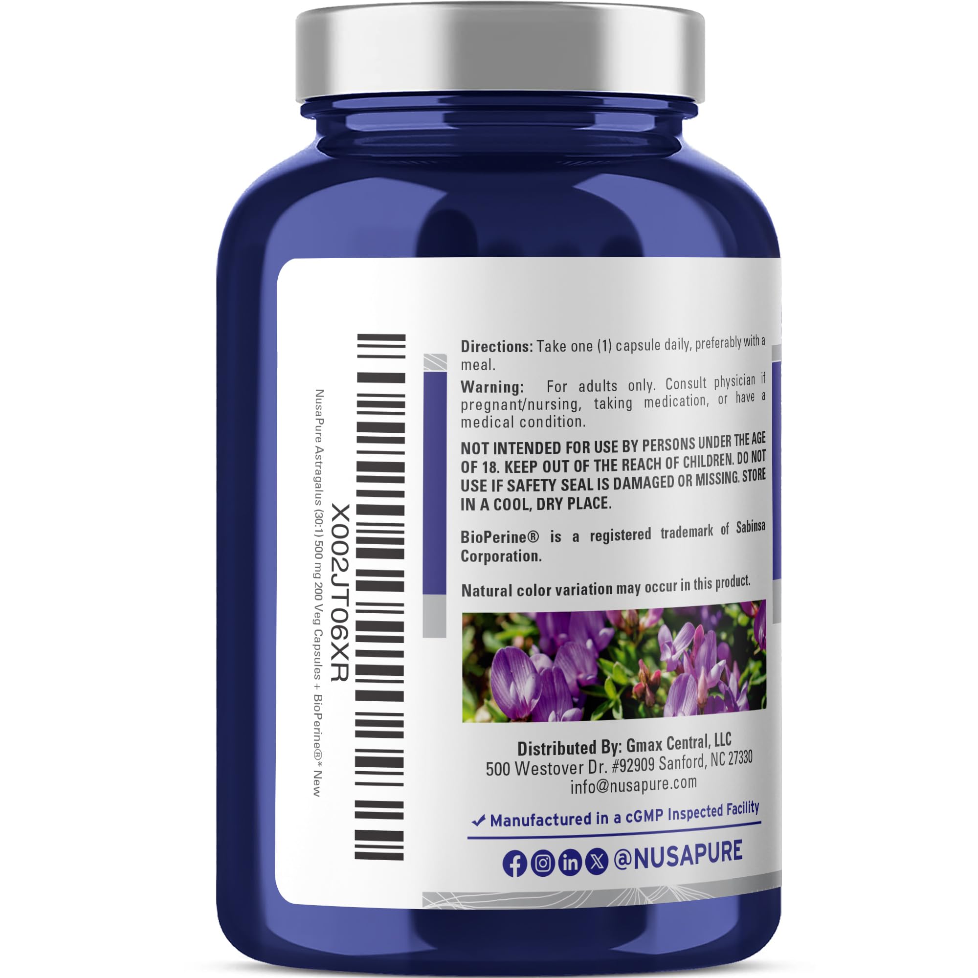 NusaPure Astragalus Root 30:1 Extract, 500 mg Equivalent to 15,000 mg 200 Veg Caps Suitable for Vegetarians and Vegans, Non-GMO NusaPure uk supplements