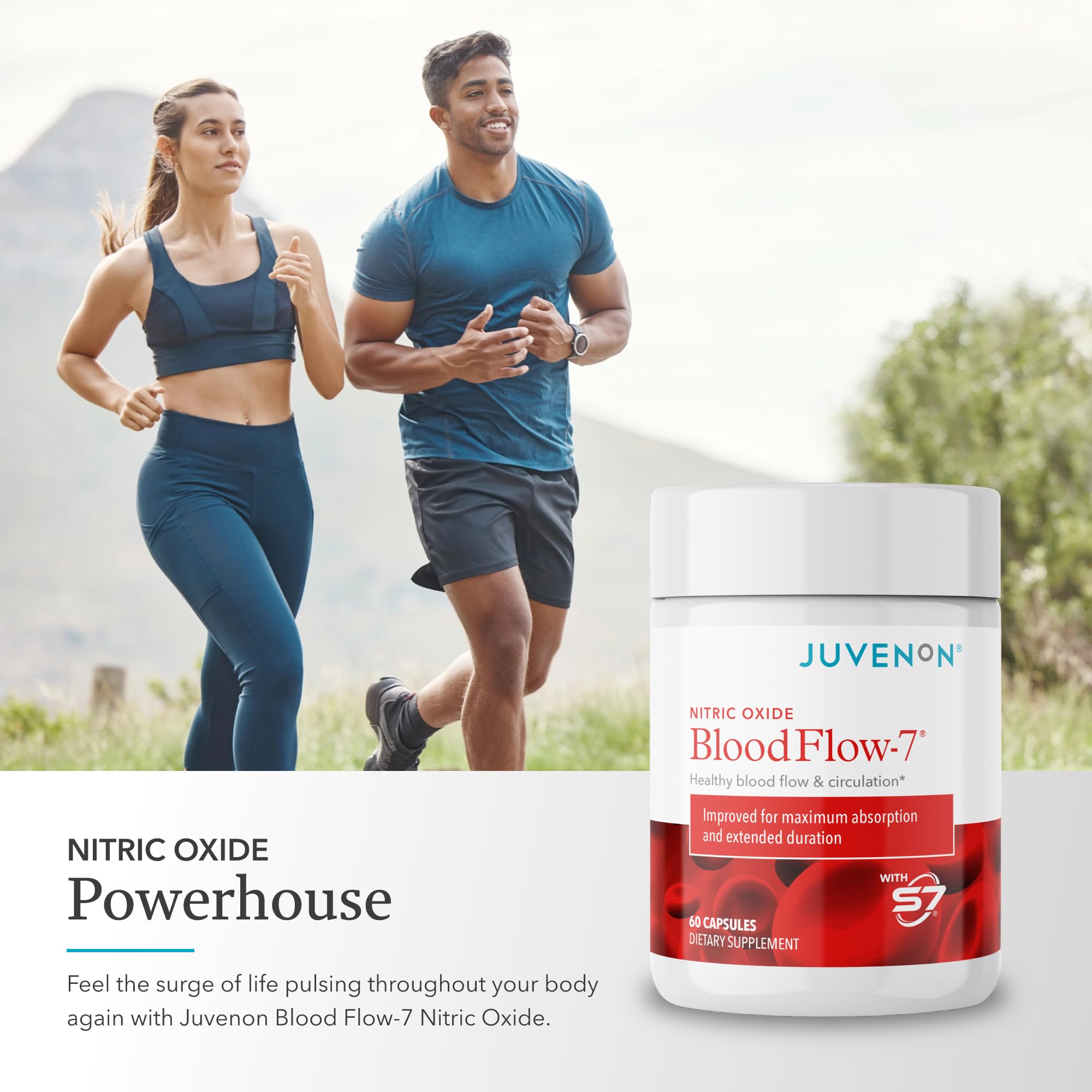 Juvenon BloodFlow-7 Nitric Oxide Supplements for Men & Women - Natural Nitric Oxide Booster with Nitrosigine® + S7® - Blood Flow & Circulation Support (1-Pack) Juvenon uk supplements
