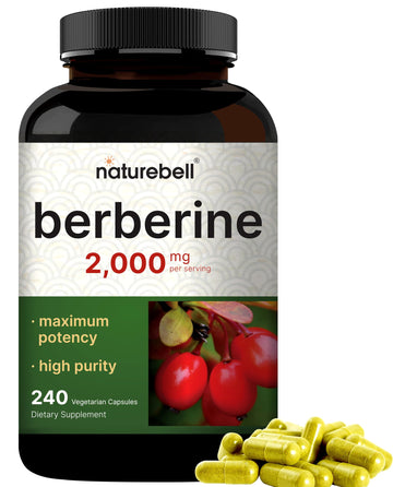 Berberine Supplement 500mg Per Capsule (2,000mg Per Serving) | 240 Veggie Capsules, 97% Pure Berberine HCL – Plant Based, Vegan, Non-GMO NatureBell uk supplements