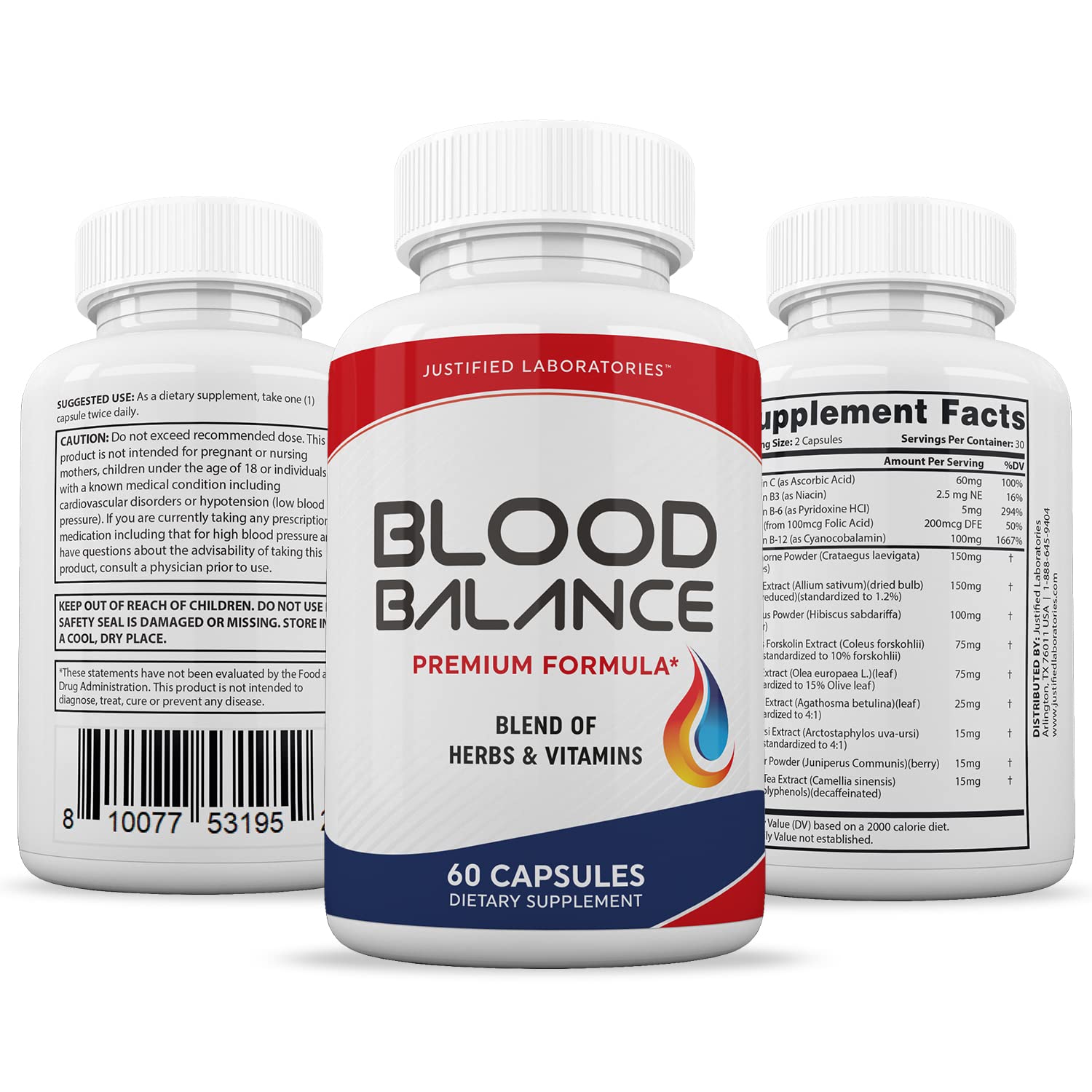 (3 Pack) Blood Balance Advanced Formula 620MG Supplement Pills 180 Capsules Justified Laboratories uk supplements