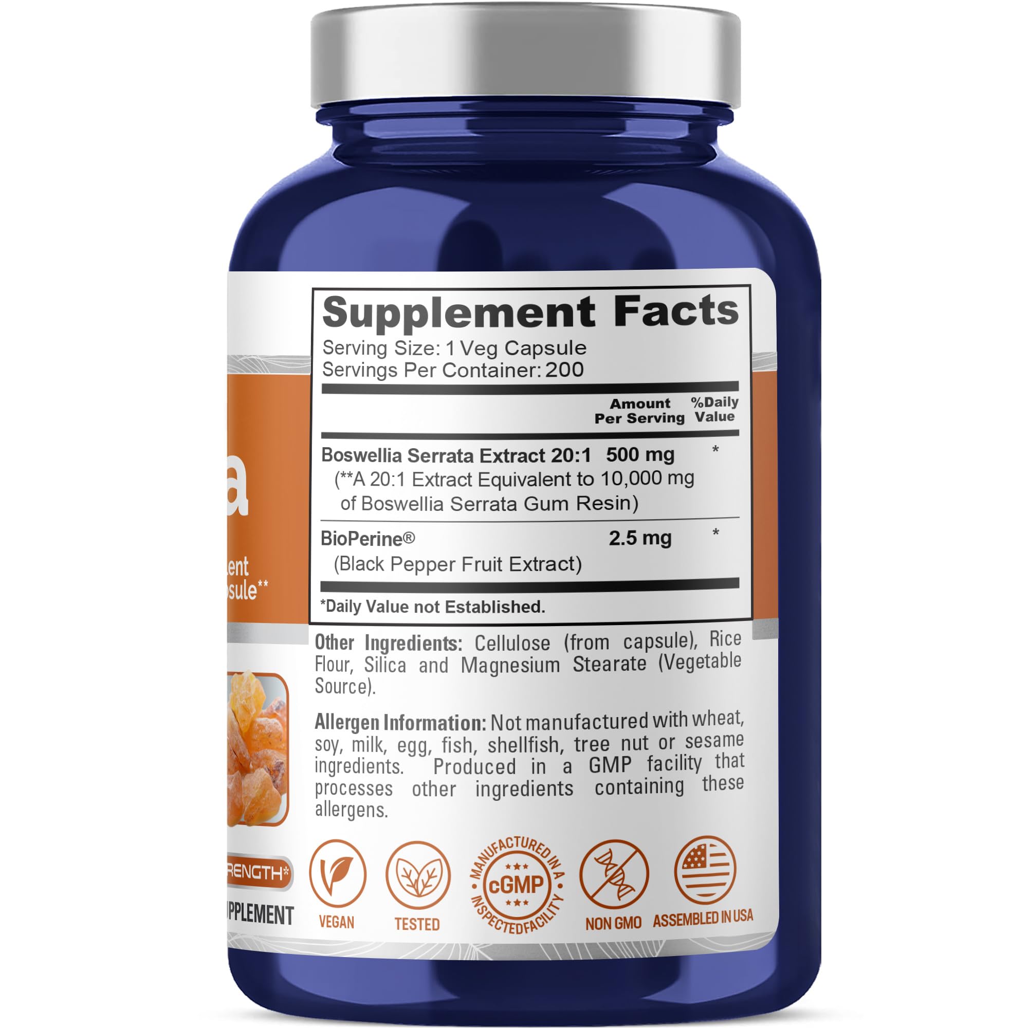 NusaPure Boswellia Serrata 10,000 mg Per Veggie Caps 200 Count (Ext. 20:1, Non-GMO, Vegan, Bioperine) Ayurvedic Herb: Indian Olibanum, Frankincense NusaPure uk supplements