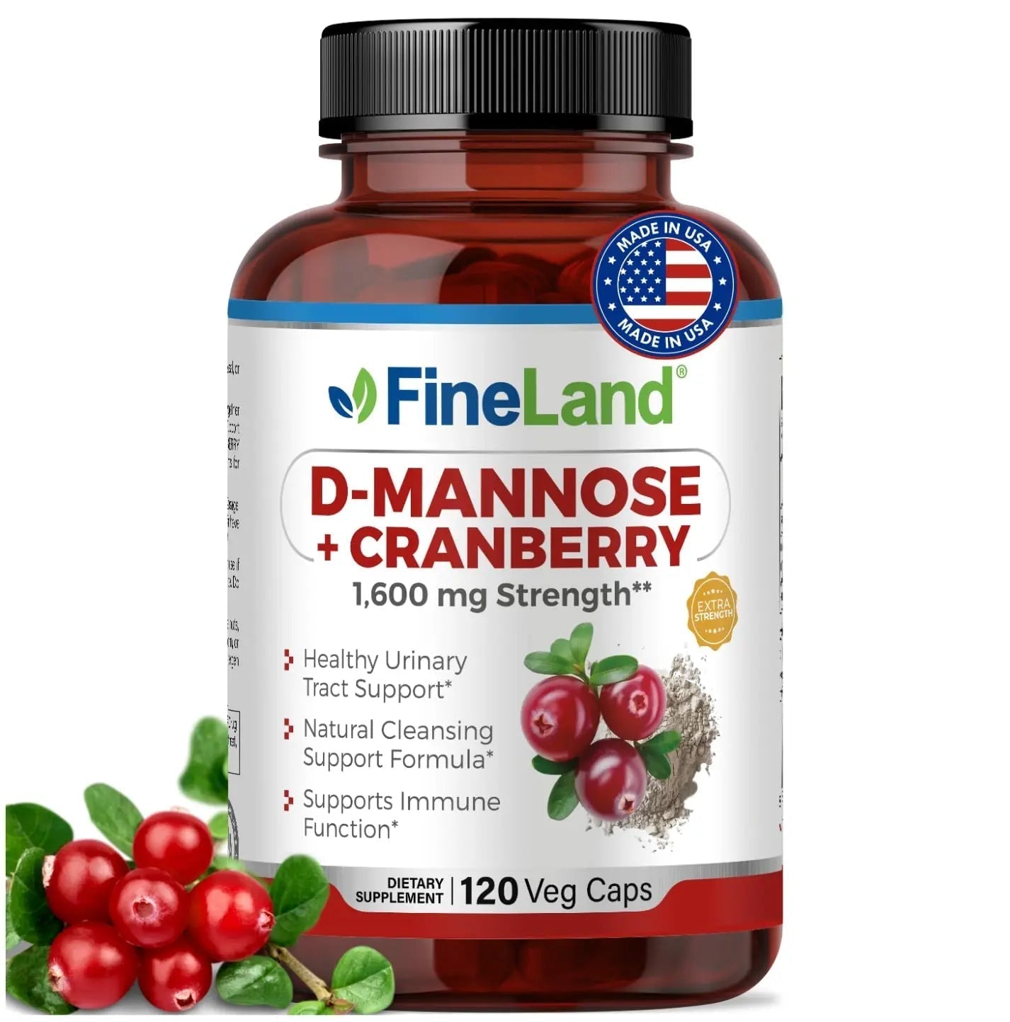 FineLand D-Mannose + Cranberry – 1600mg per Serving – 120 Vegan Capsules – Urinary Tract & Bladder Health Support – Non-GMO, Gluten-Free, Made in USA FineLand uk supplements