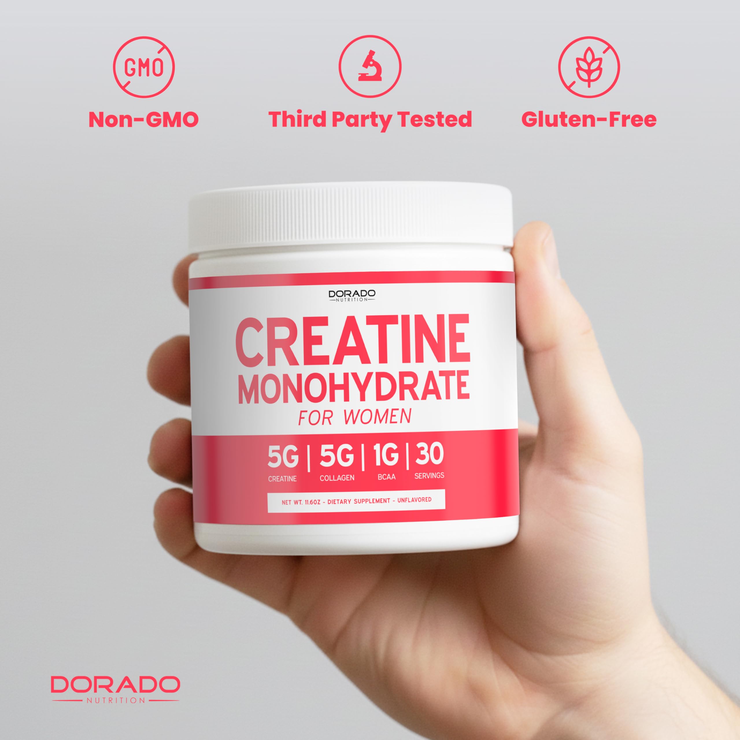 Creatine for Women | Creatine Monohydrate Powder 5G + 5000mg Collagen + 1000mg BCAA 2:1:1 Powder (30 Serving) Support Glutes, Lean Muscles, Recovery, Energy & Stamina Non-GMO, Gluten Free - USA Made DORADO NUTRITION uk supplements