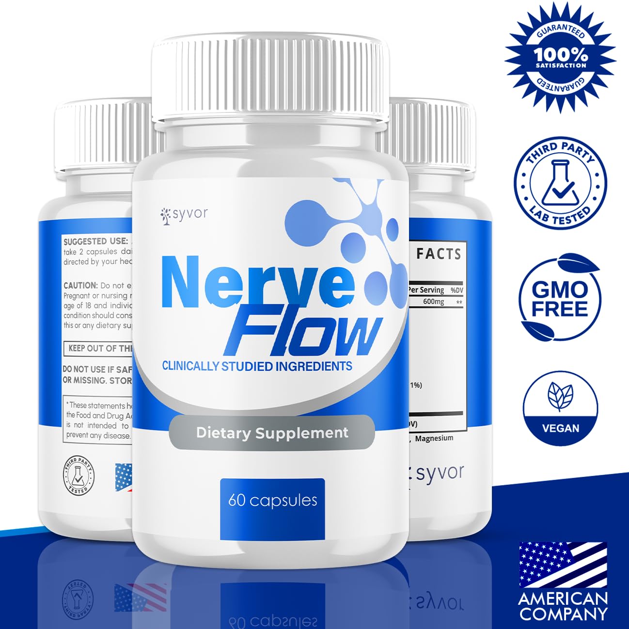 (3 Pack) Nerve Flow Capsules, Official Nerve Flow Pills Made with All Natural Ingredients, Maximum Strength NerveFlow Sciatic Support Supplement with Advanced Vitamins for Women & Men (180 Capsules) Syvor uk supplements