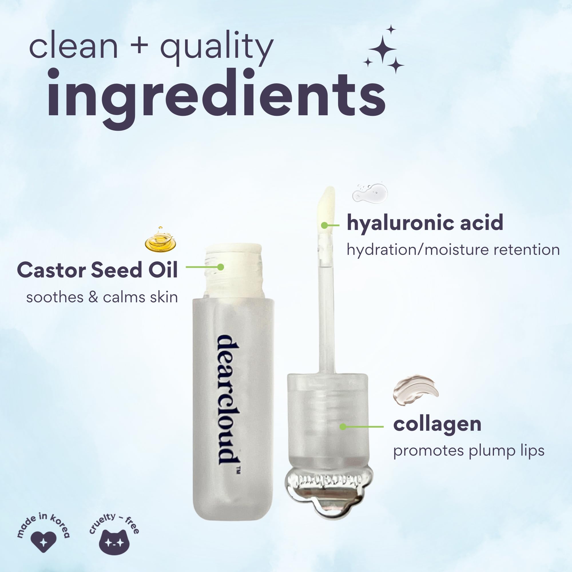 dearcloud Jelly Wave Lush Lip Oil – Clear Lip Gloss and Lip Gloss for Women - Korean skincare essential – Lip Oil for Women with Collagen - Diamond (0.13 oz) dearcloud uk supplements