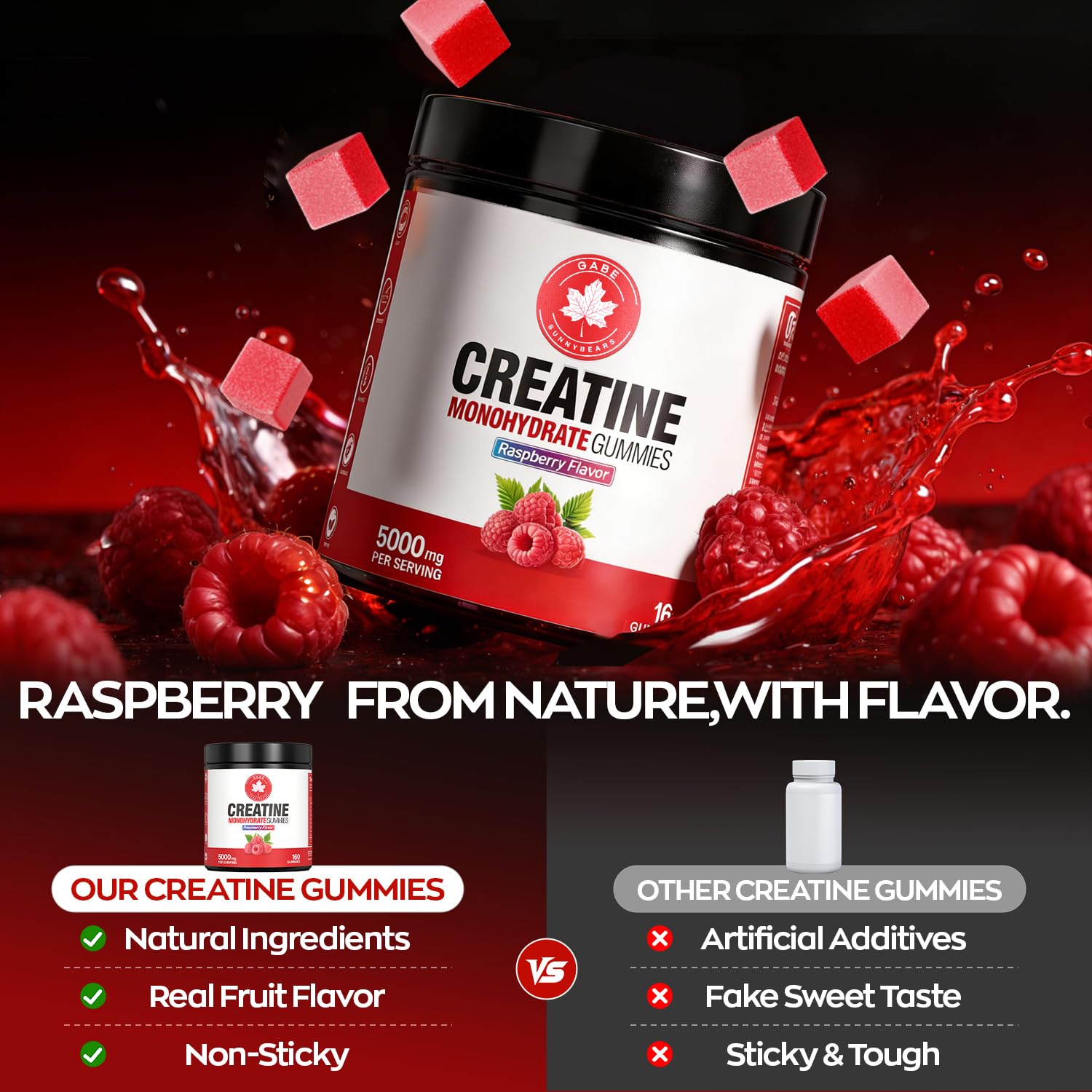 GABE SUNNYBEARS Creatine Gummies, NSF Certified, 5g Creatine Monohydrate per Serving with Taurine & B12, Raspberry Flavor, 160 Count, for Men & Women GABE SUNNYBEARS uk supplements