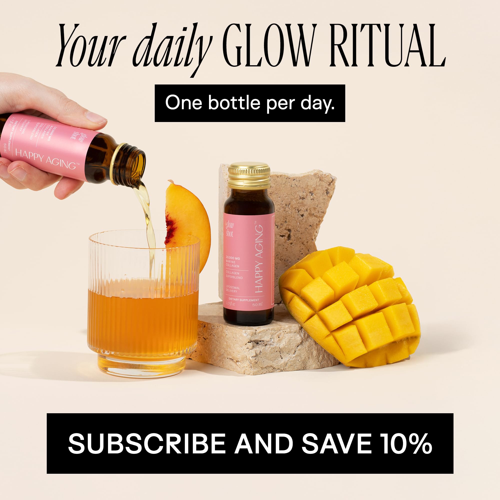 Happy Aging Marine Collagen Peptides Glow Shot 10,000mg - Liquid Collagen for Women with Liposomal Delivery - Promotes Skin Hydration, Elasticity & Radiance - Supports Hair & Nails, 10 Shots Happy Aging uk supplements