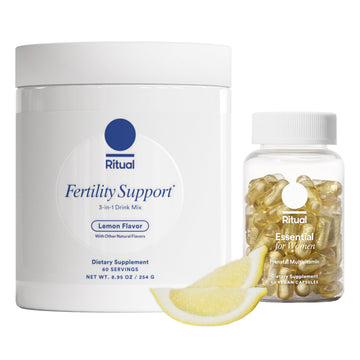 Ritual Preconception Bundle: Essential for Women Prenatal Multivitamin and Lemony Fertility Support Drink Mix Supplement with NAC, CoQ10, and Myo-Inositol. Vegan and Formulated to Support Her.* Ritual uk supplements