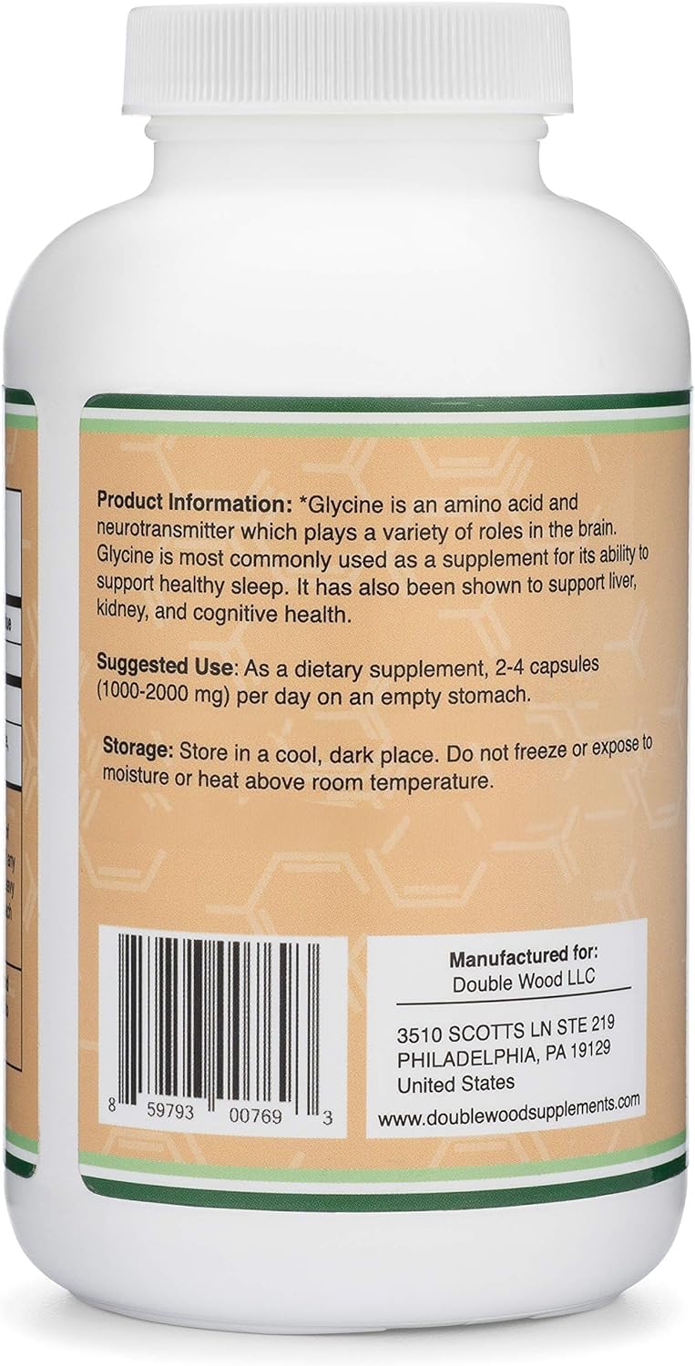 Glycine Supplement - 1,000mg Glycine Powder per Serving (300 Capsules) The Relaxing Amino Acid (Glicina) (Third Party Tested, Gluten Free, Non-GMO) by Double Wood Double Wood Supplements uk supplements