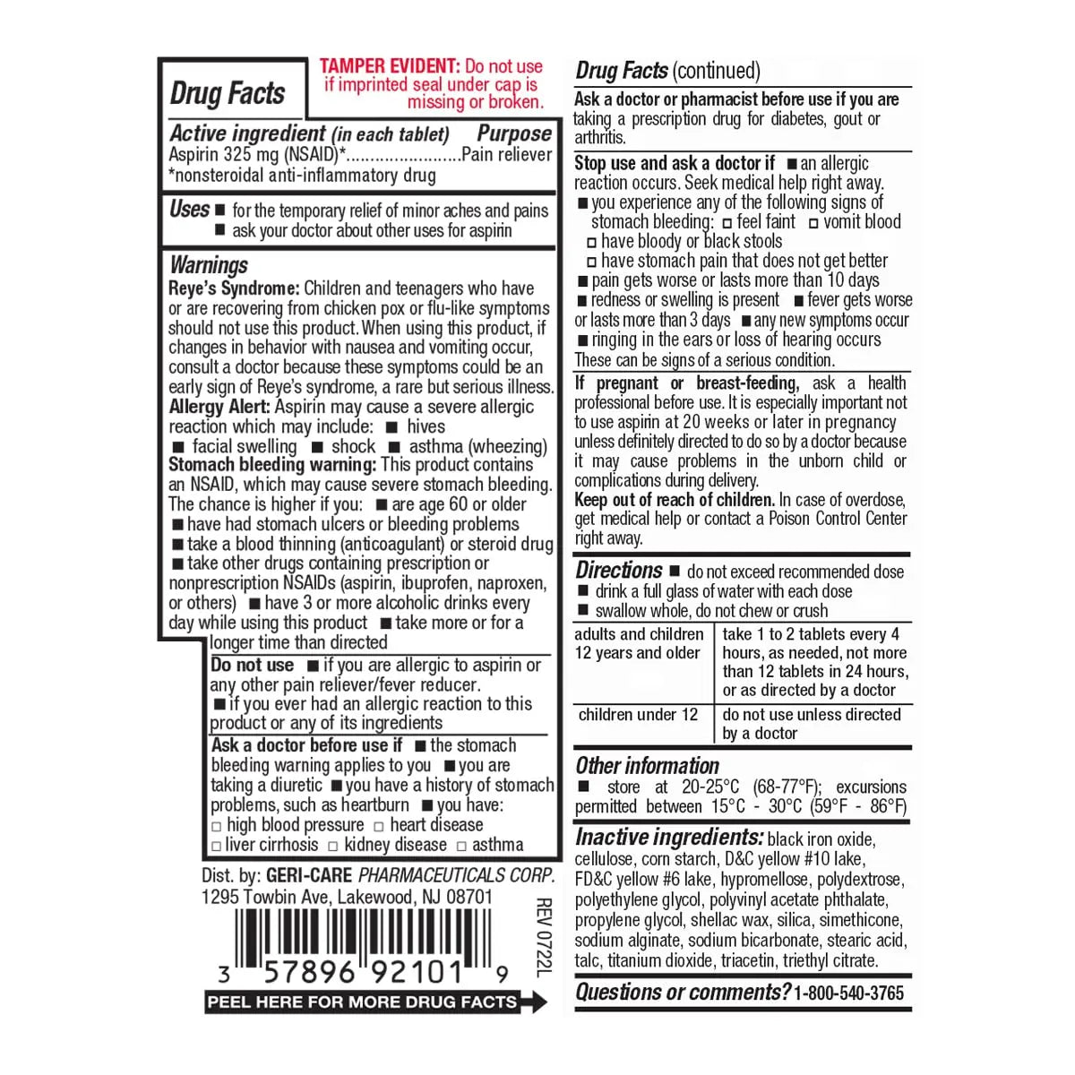 Enteric Coated Aspirin Tablets 325mg (100 Count) by GeriCare- NSAID Pain Reliever & Fever Reducer Coated Aspirin for Adults- Regular Strength Aspirin for Headache Arthritis Menstrual & Muscle Pain GeriCare uk supplements