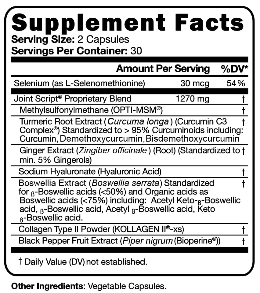 Suzy Cohen Joint Script Joint Support Supplement with Hyaluronic Acid, C3 Curcumin Turmeric Extract, MSM, Collagen Peptides, Ginger, and Boswellia for Maximum Flexibility, Tendon and Cartilage Health Script Essentials uk supplements