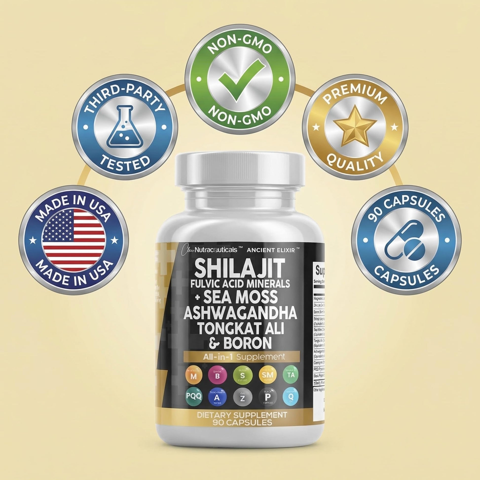 Clean Nutraceuticals Shilajit Supplement for Men with Sea Moss, Tongkat Ali, Ashwagandha, Boron, Zinc, CoQ10, PQQ - Fulvic Acid Capsules - Energy Support - 90 Count - Resin, Gummy & Powder Alternative Clean Nutraceuticals uk supplements