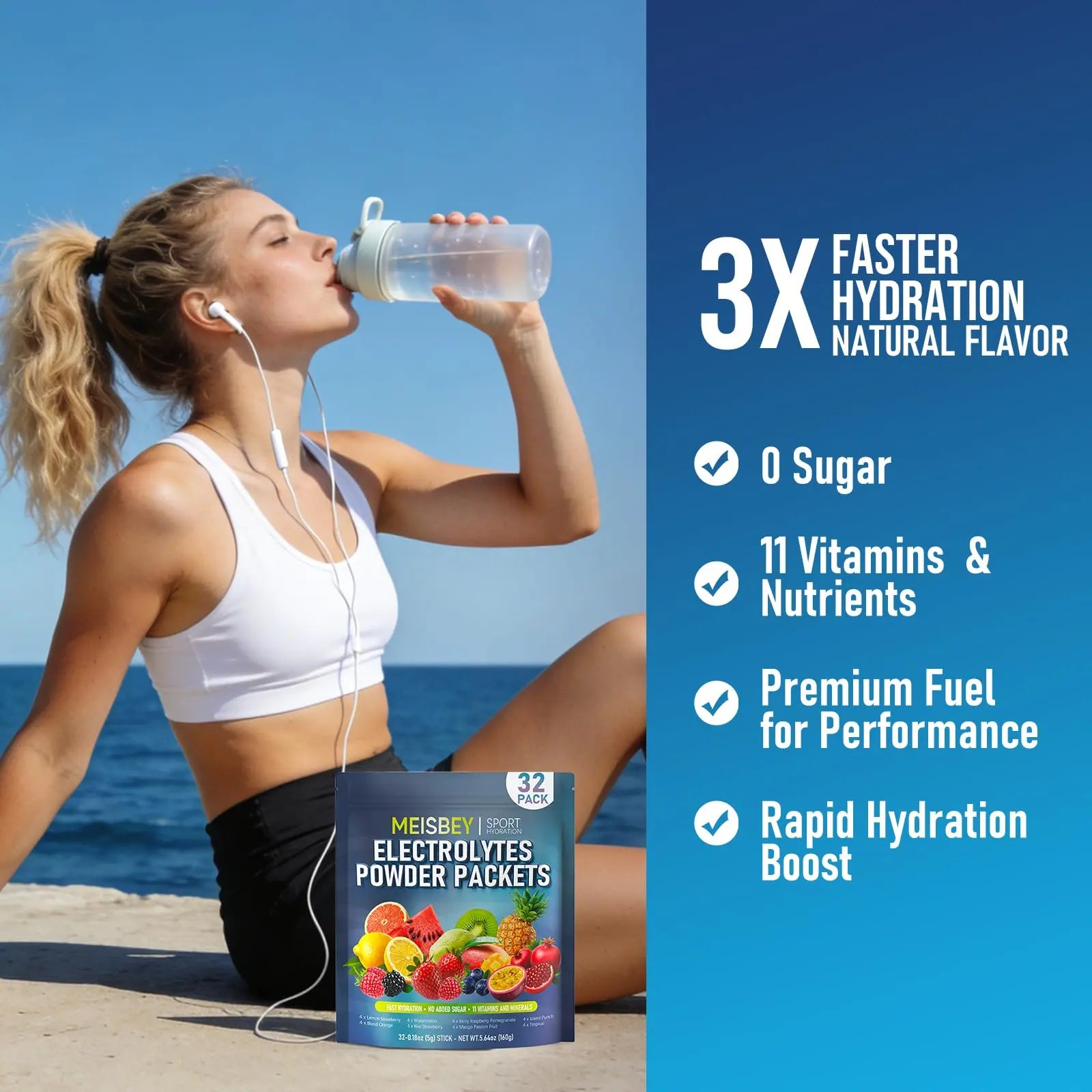 Meisbey Electrolyte Powder Packets – 32 Sticks Sugar Free Hydration Packets, Liquid Daily IV Electrolyte Hydration Powdered Drink Mix with Vitamins & Minerals, Keto Friendly, Vegan, Non-GMO Meisbey uk supplements
