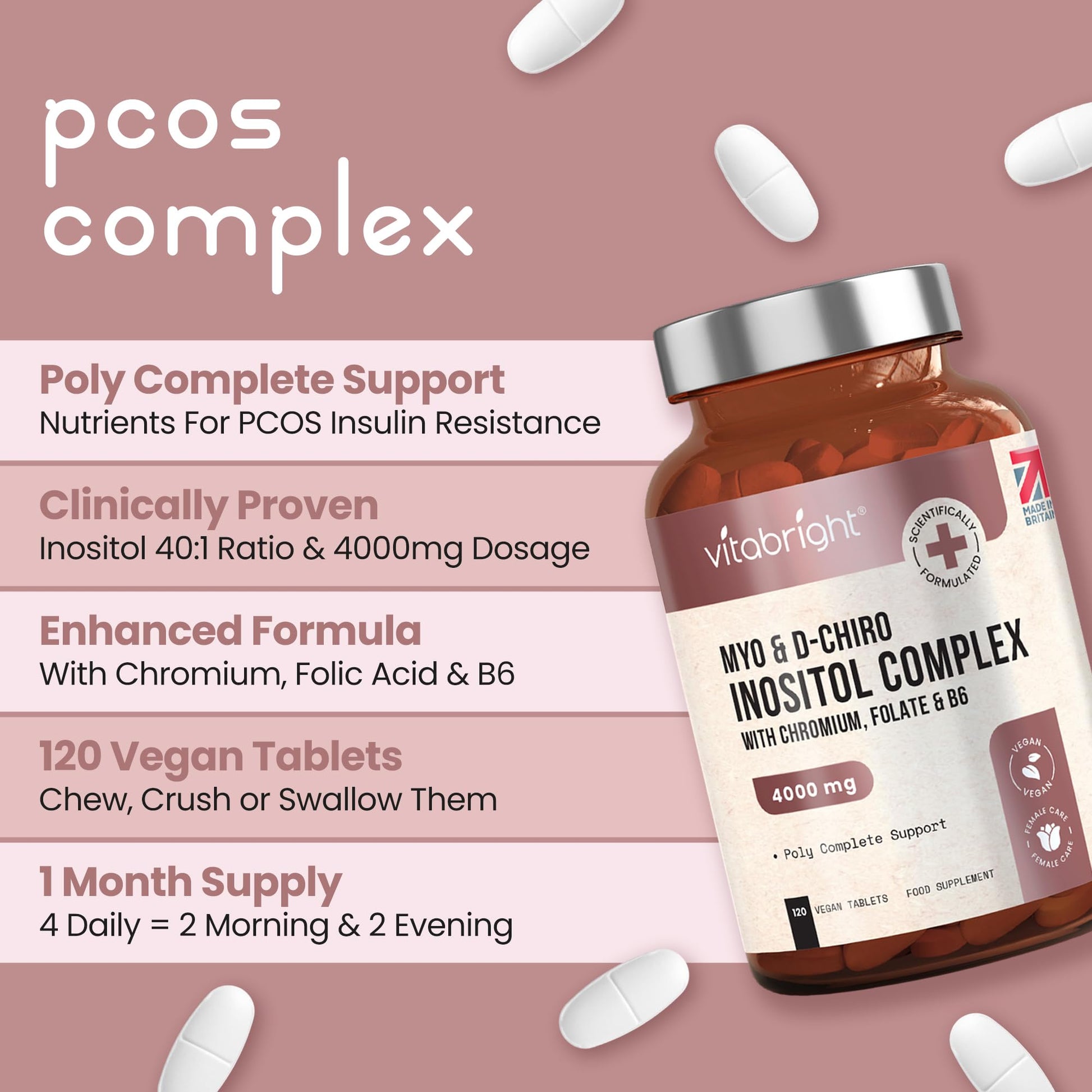 Myo and D-Chiro Inositol Complex - 4000mg per 4 Tablets - 120 Tablets (30 Day Supply) VitaBright uk supplements