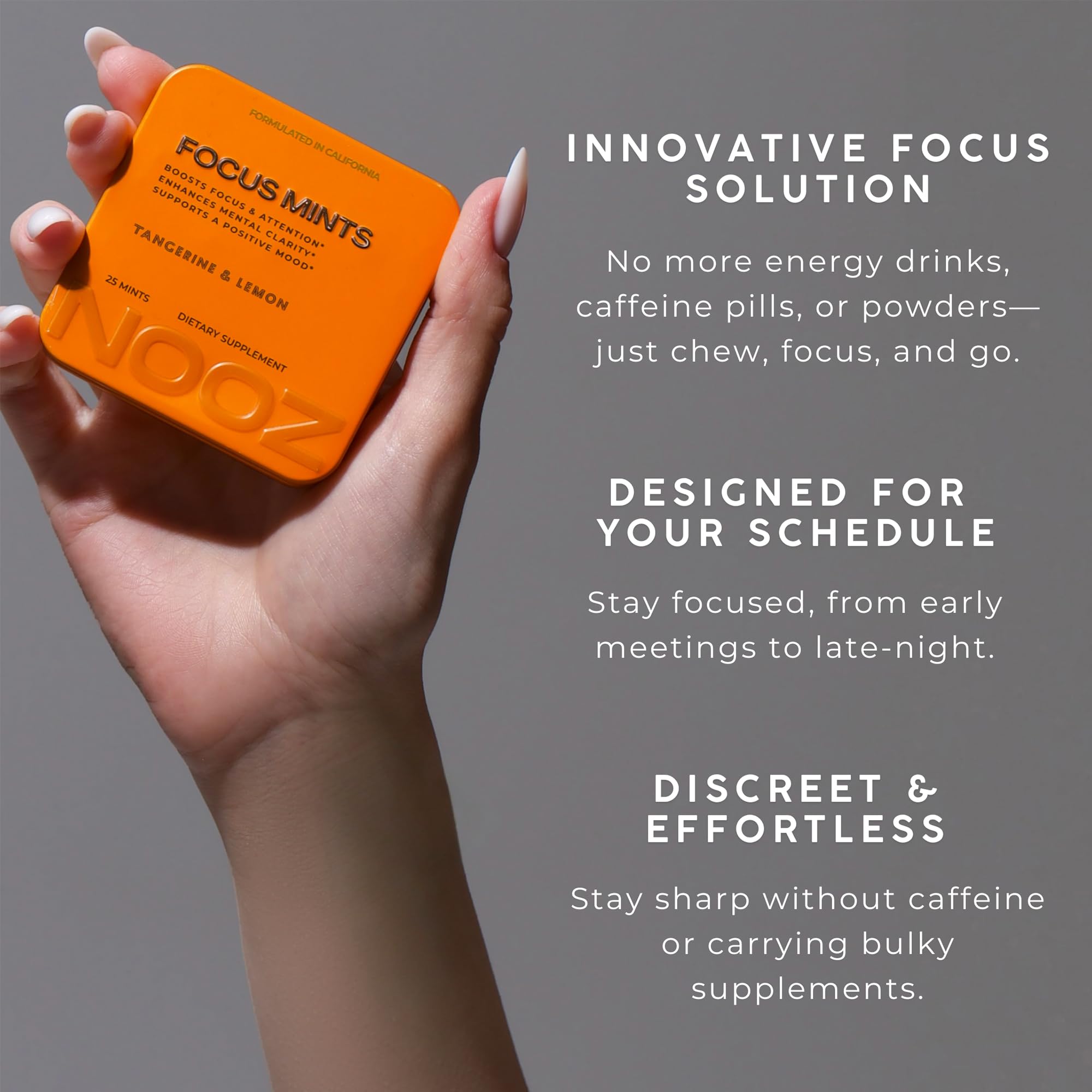 NOOZ Focus Mints Refill Bag - Caffeine-Free Brain Booster for Mental Clarity-Tangerine & Lemon Flavor | Sugar-Free, Travel-Friendly Supplement with Vitamin C, B6, B12 - Non-GMO, Clean Label, 150 Mints NOOZ uk supplements
