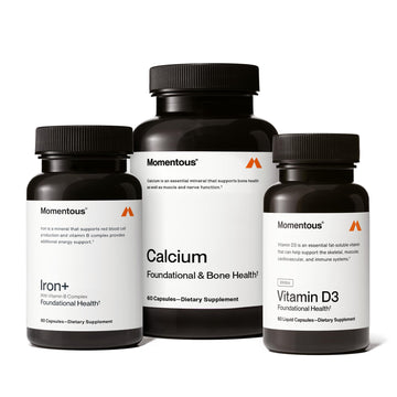 Momentous The Women's Three Bundle - Iron+, Calcium, & Vitamin D3 (2,000 IU) - 3 Critical Nutrients for All Women in 1 Daily Supplement System - NSF Certified for Sport - Gluten-Free - 60 Servings Momentous uk supplements
