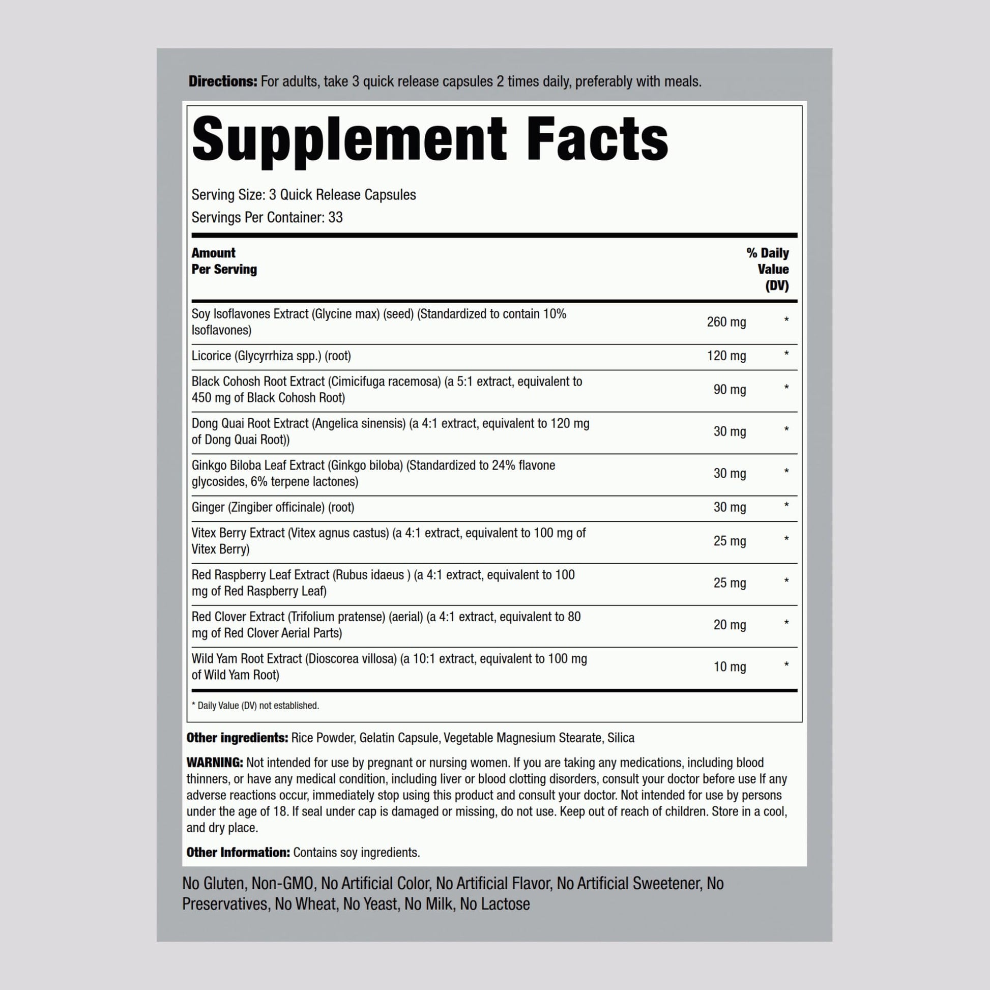 Piping Rock Menopause Ease Supplement | 100 Capsules | Advanced Support for Women | with Black Cohosh and Wild Yam | Non-GMO, Gluten Free Piping Rock uk supplements