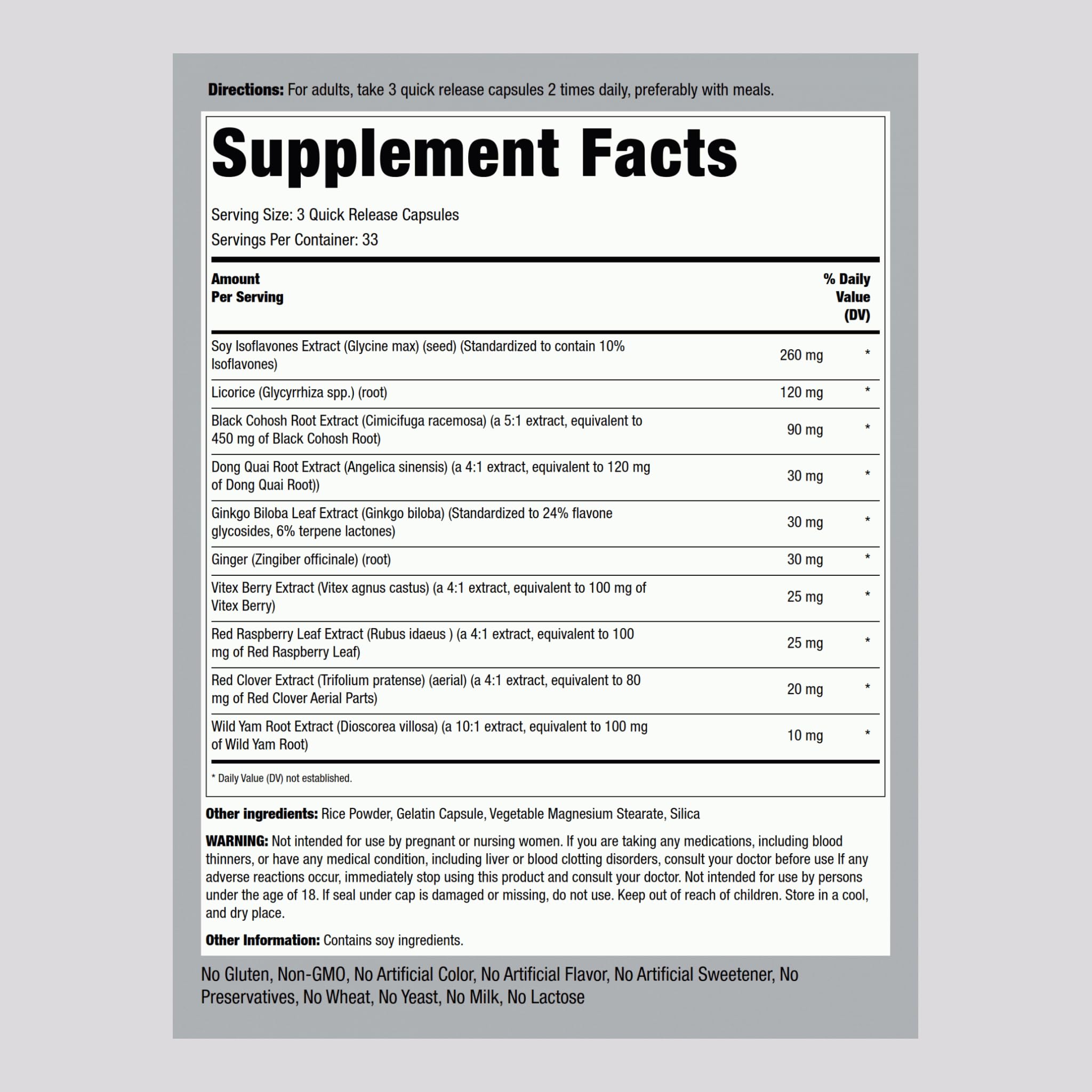 Piping Rock Menopause Ease Supplement | 100 Capsules | Advanced Support for Women | with Black Cohosh and Wild Yam | Non-GMO, Gluten Free Piping Rock uk supplements