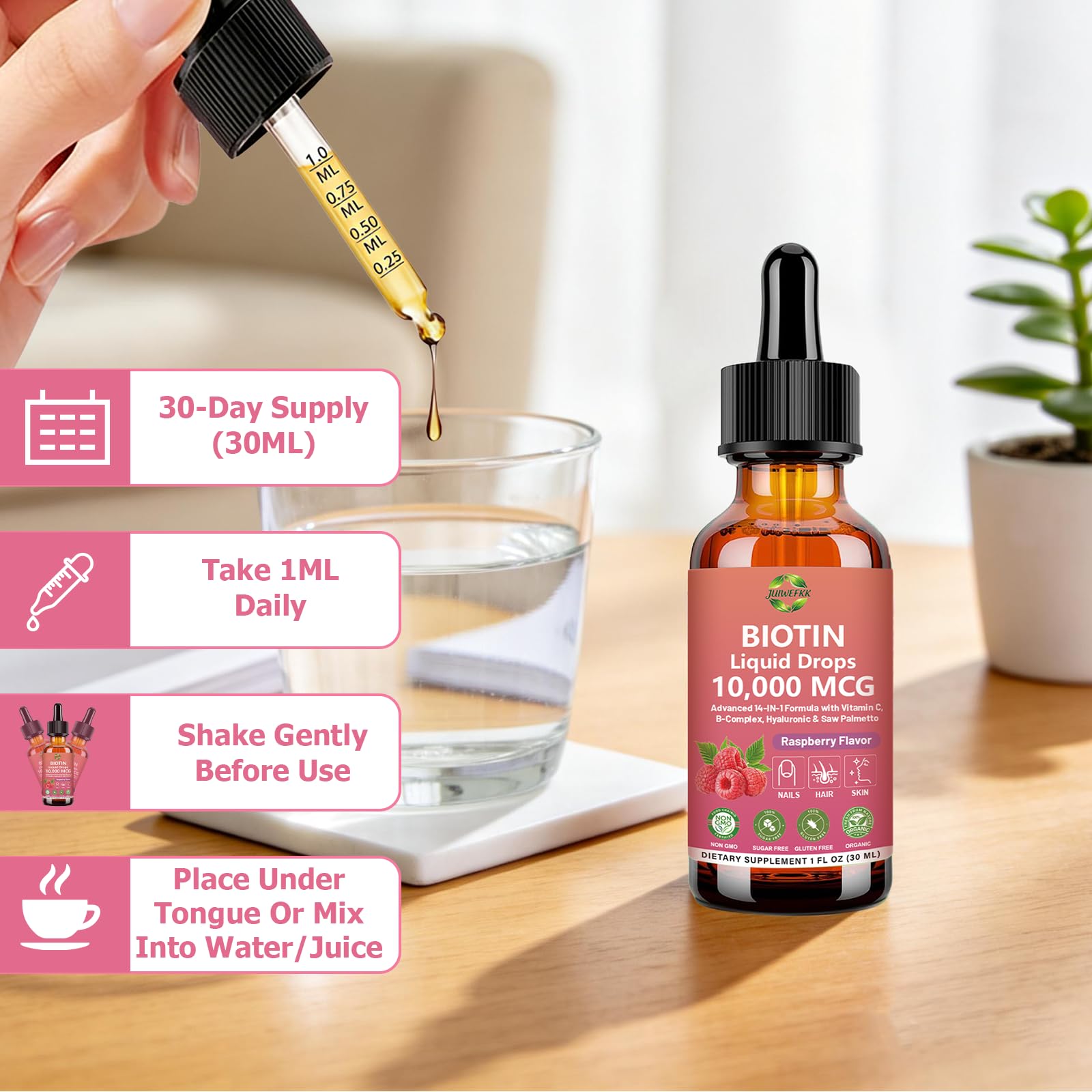 Pure Biotin 10000mcg Liquid Drop Optimal Solutions Hair Skin & Nails Vitamins Support w. Collagen Keratin Hyaluronic Acid Saw Palmetto, Biotin(Vitamin B7) for Hair Growth & Cellular Energy JUIWEFKK uk supplements