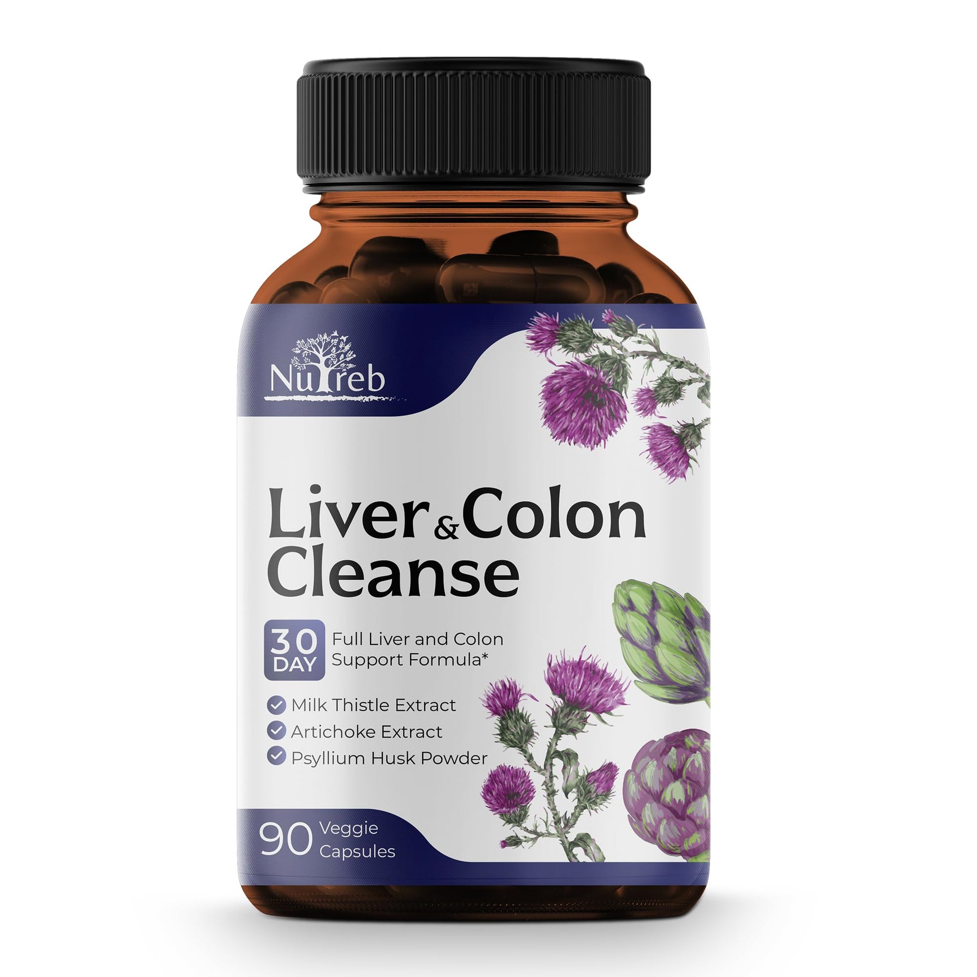 Liver Cleanse Detox & Repair with Colon Cleanse - Milk Thistle, Dandelion Root, Psyllium Husk Fiber Nutreb uk supplements