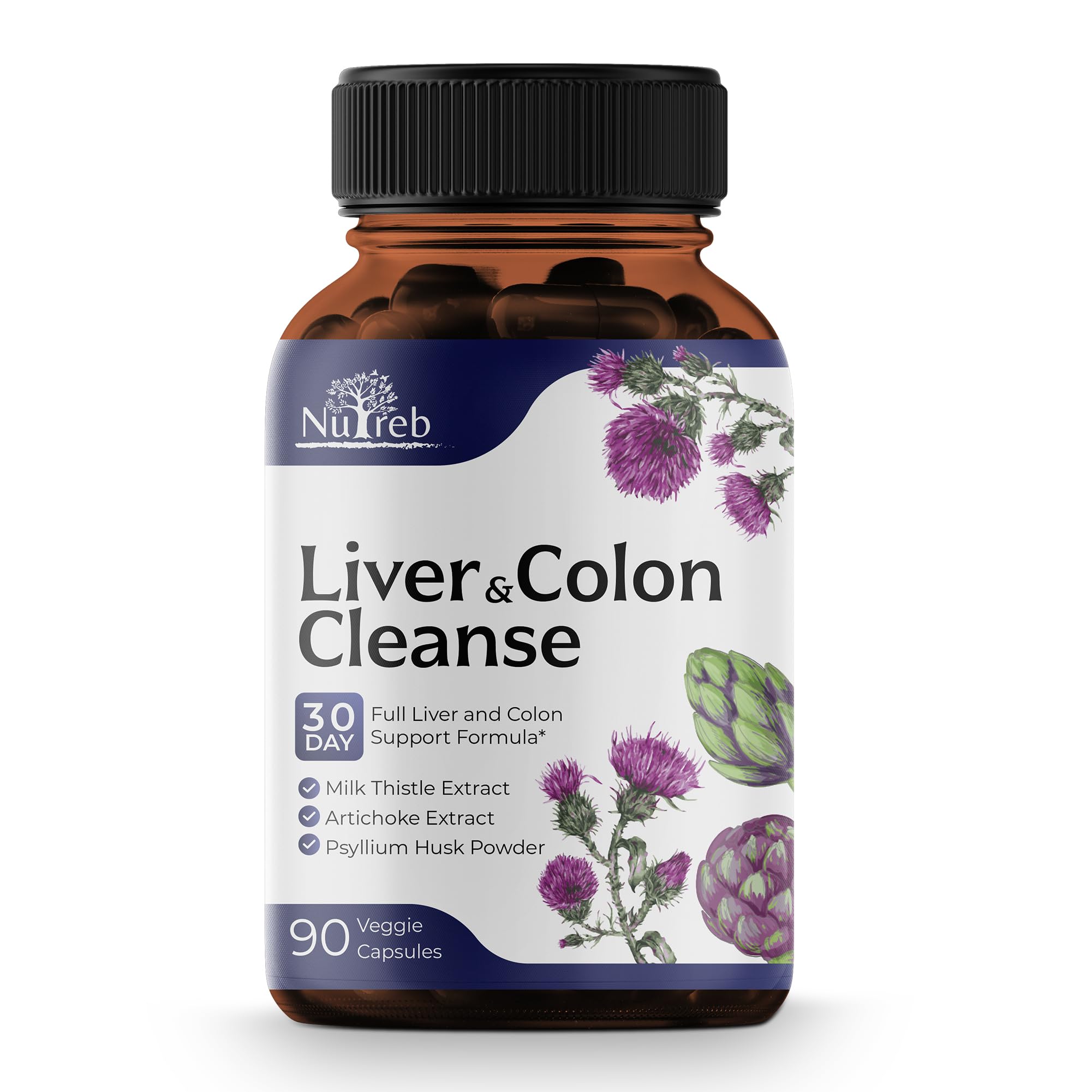 Liver Cleanse Detox & Repair with Colon Cleanse - Milk Thistle, Dandelion Root, Psyllium Husk Fiber Nutreb uk supplements