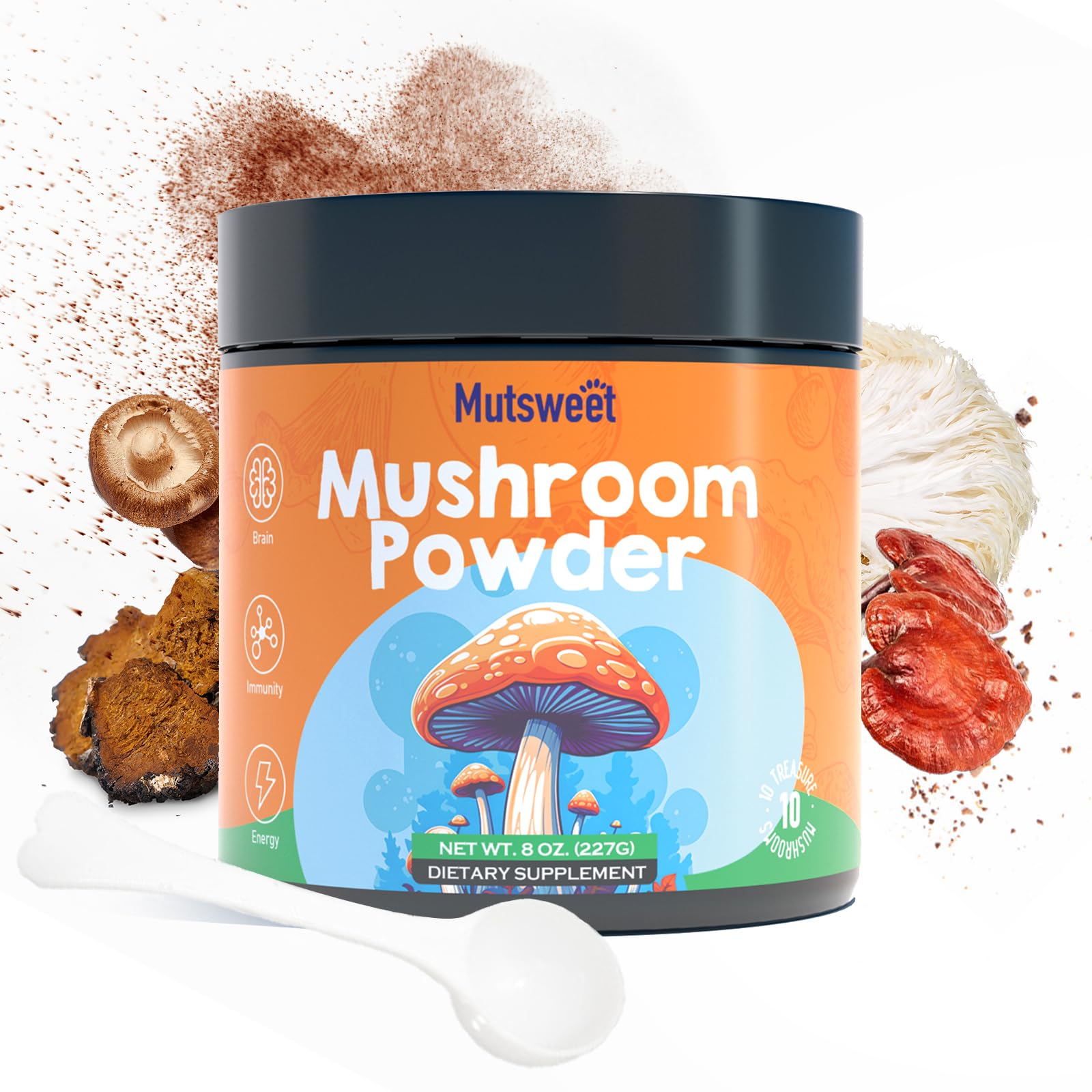 Mushroom Powder Blend (75 Servings), Ten Mushroom Supplement with Lions Mane Mutsweet uk supplements