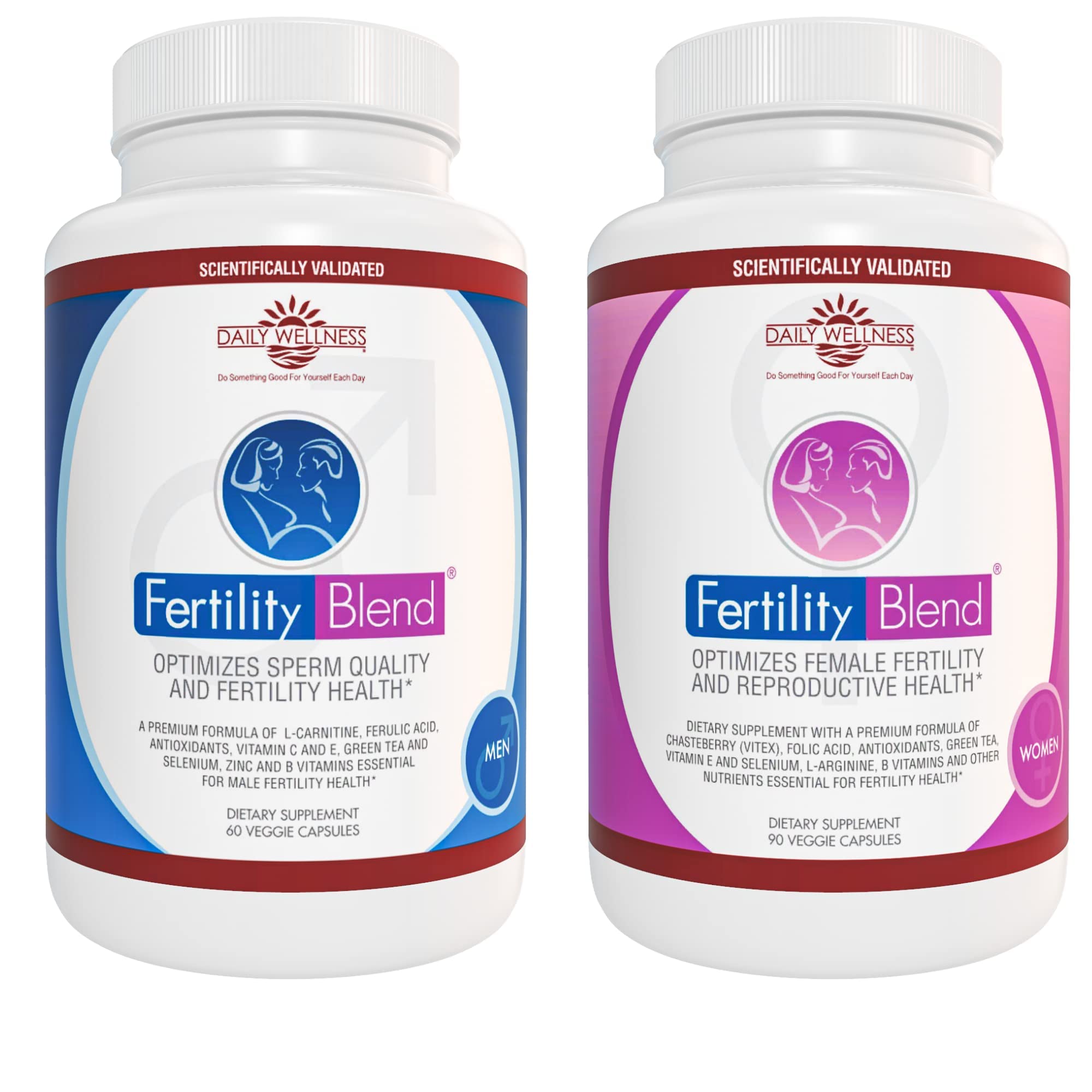 One Month Supply Each-FERTILITY BLEND Supplement for MEN (60 Tablets) and FERTILITY BLEND Supplement for WOMEN (90 Tablets).by The Daily Wellness Co. Fertility Blend uk supplements