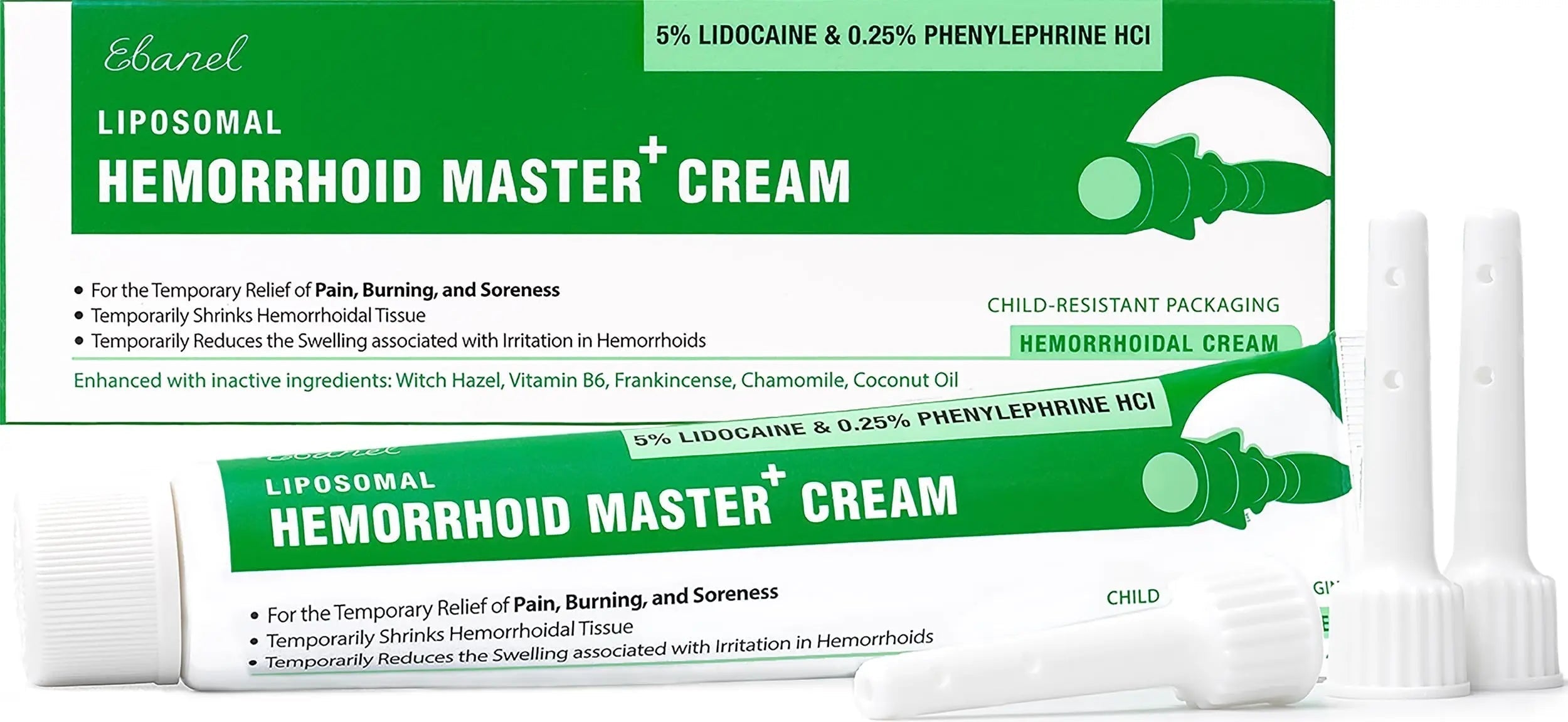 Ebanel 5% Lidocaine Hemorrhoid Treatment Cream with Witch Hazel, Phenylephrine, Horse Chestnut, Vitamin B6, Zinc Oxide, External and Internal Hemorrhoids Treatment Burn Itch Pain Relief Anal Cream Ebanel uk supplements