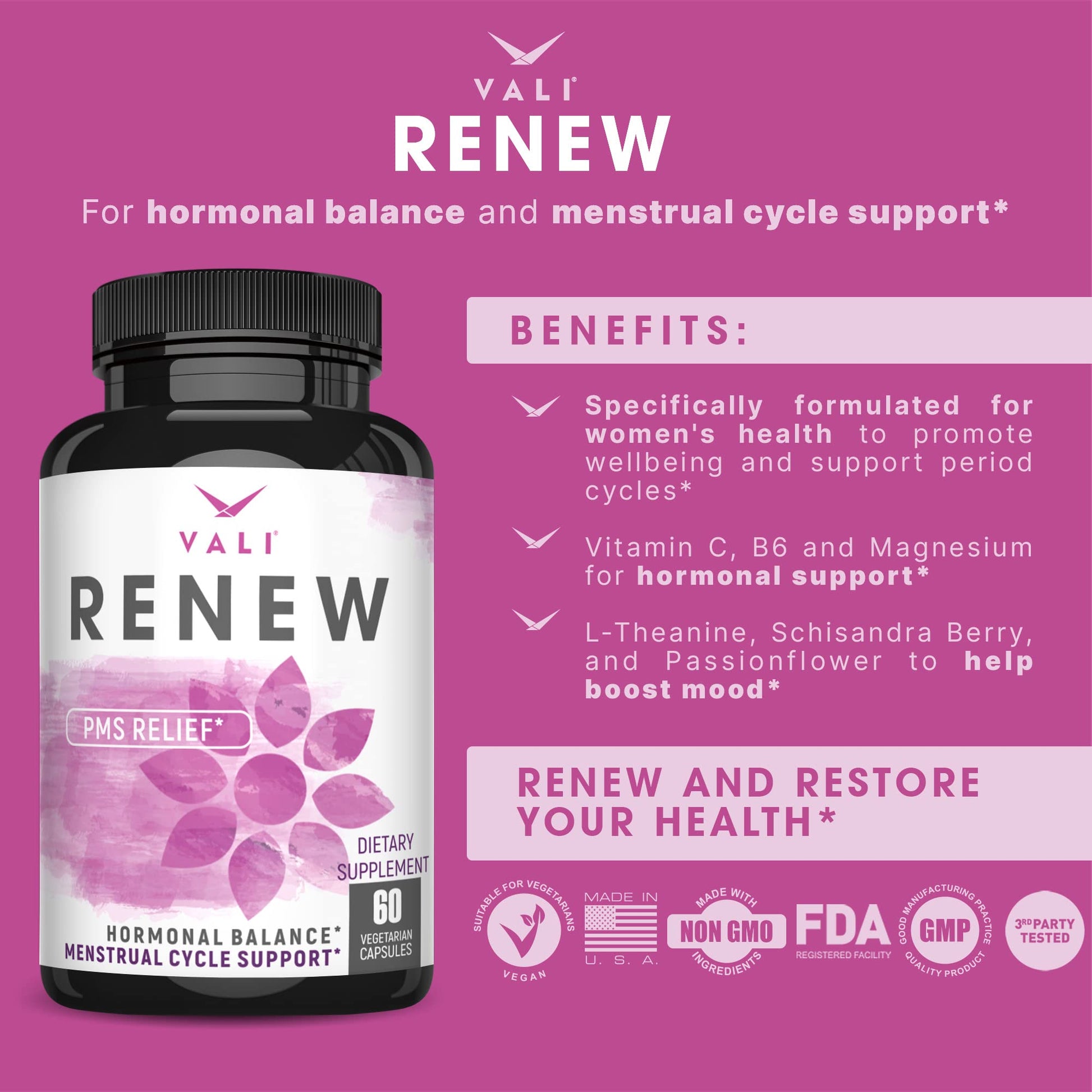VALI Renew PMS Relief Supplement. Women’s Menstrual Cycle Support. Herbal Formula VALI uk supplements