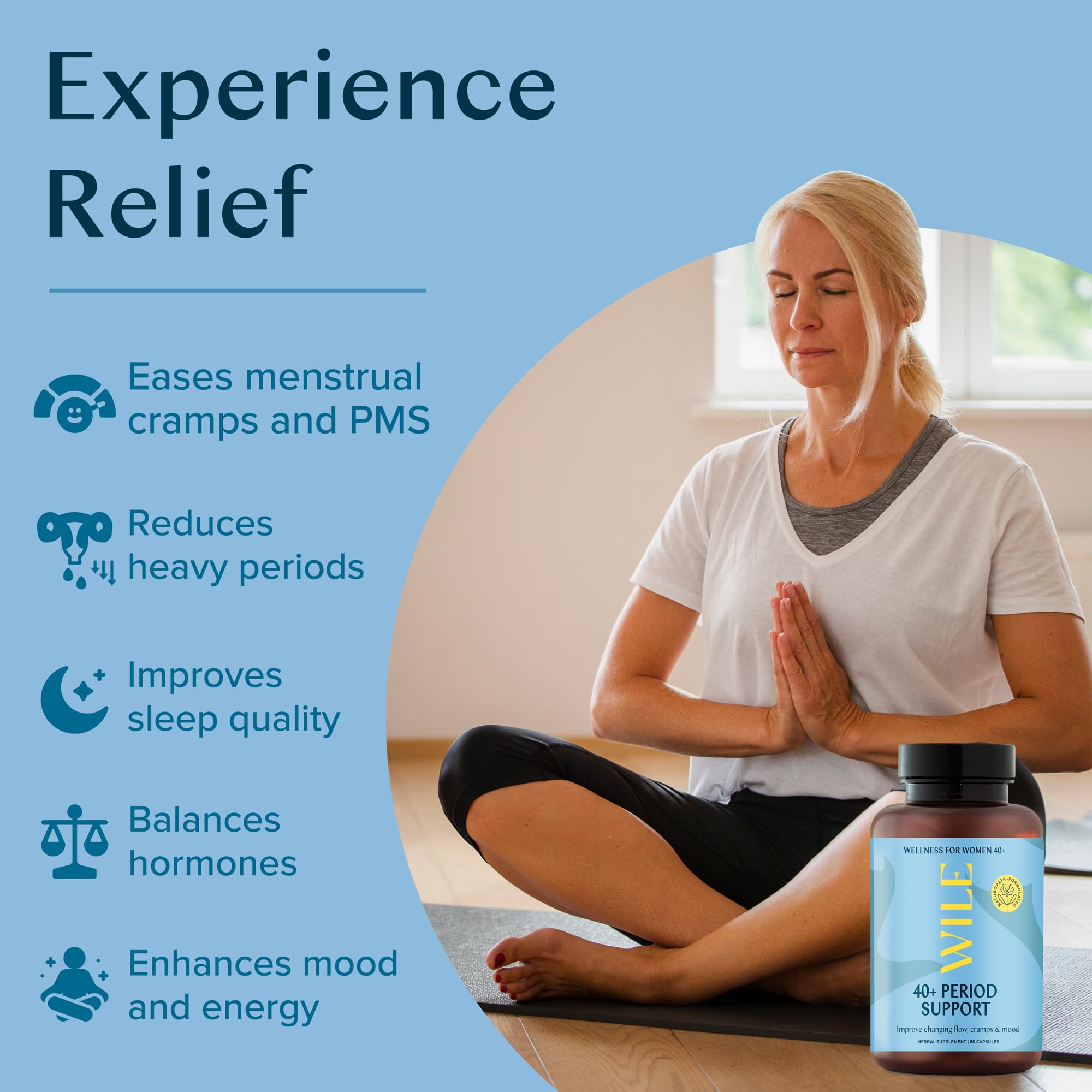 WILE Menopause and Perimenopause Supplements for Women - Menstrual Cramp, PMS and Heavy Period Relief with Dong Quai - Premenopausal Support for Hormone Balance & Improved Mood, Vegan, 30 Servings WILE uk supplements