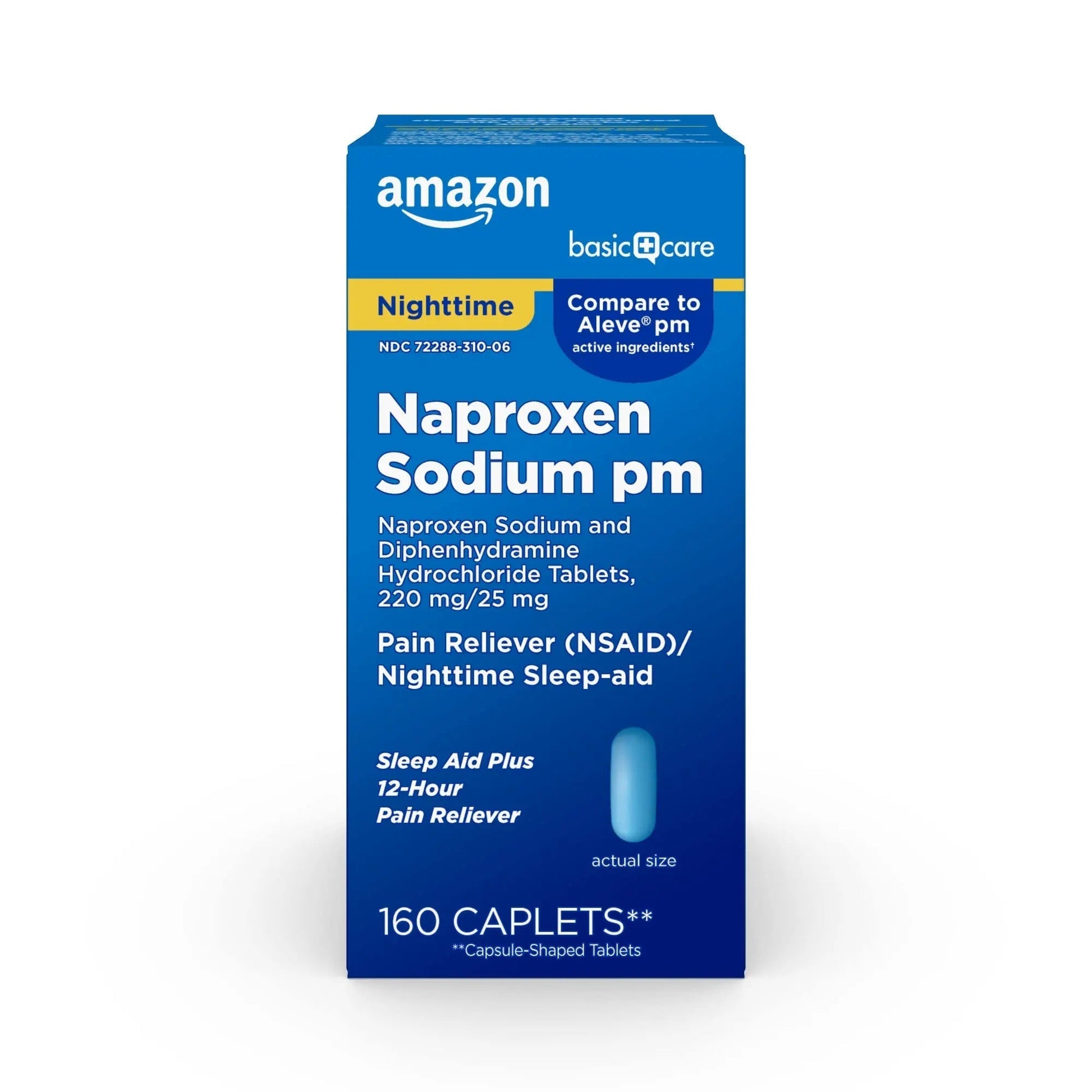 Amazon Basic Care All Night Pain Relief PM, Naproxen Sodium 220 mg/Diphenhydramine Hydrochloride 25 mg Tablets, Pain Reliever/Nighttime Sleep-Aid, 160 Count Amazon Basic Care uk supplements