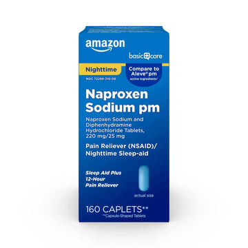 Amazon Basic Care All Night Pain Relief PM, Naproxen Sodium 220 mg/Diphenhydramine Hydrochloride 25 mg Tablets, Pain Reliever/Nighttime Sleep-Aid, 160 Count Amazon Basic Care uk supplements