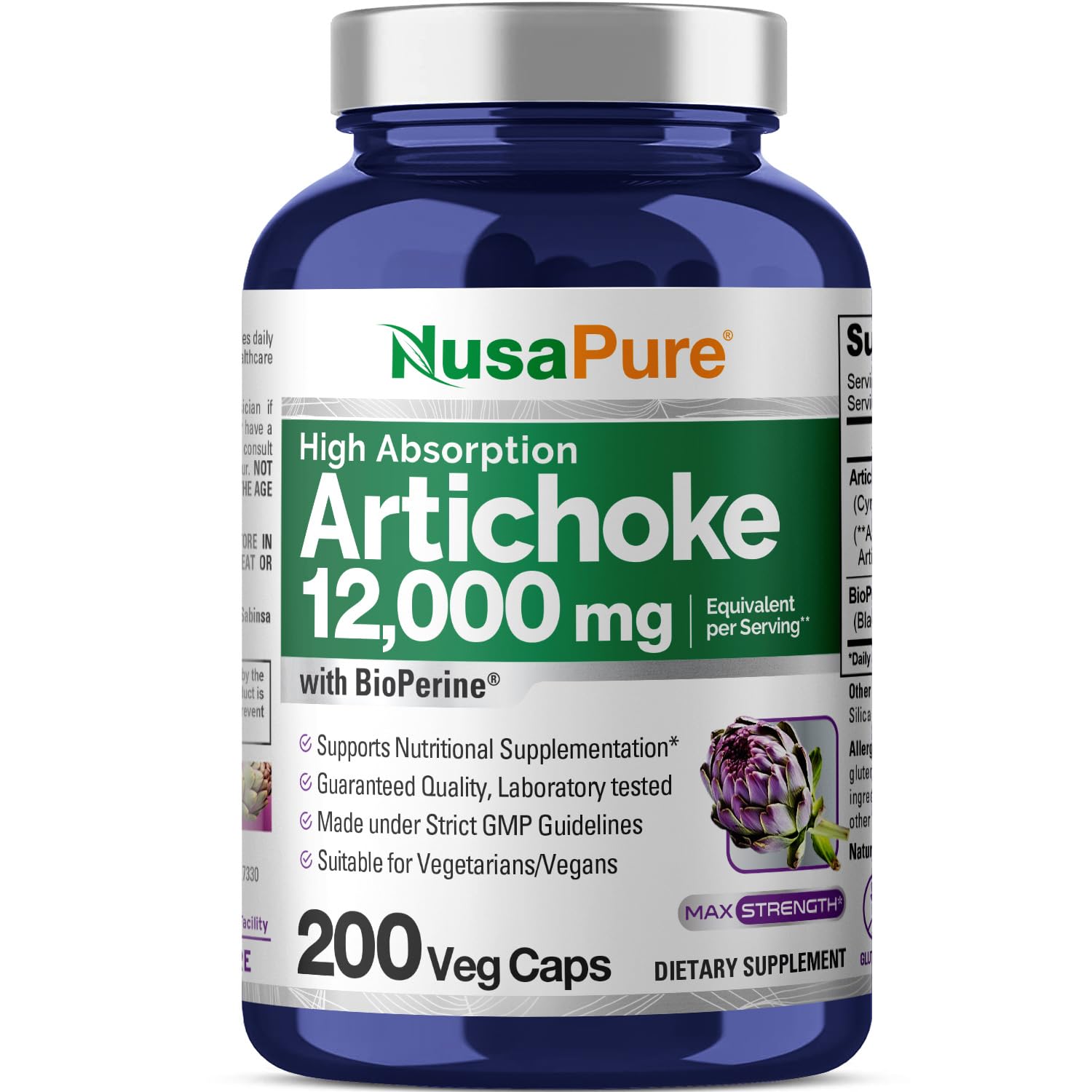 NusaPure Artichoke 20:1 Extract, 600 mg Equivalent to 12,000mg 200 Veggie caps (Non-GMO, Gluten Free) NusaPure uk supplements