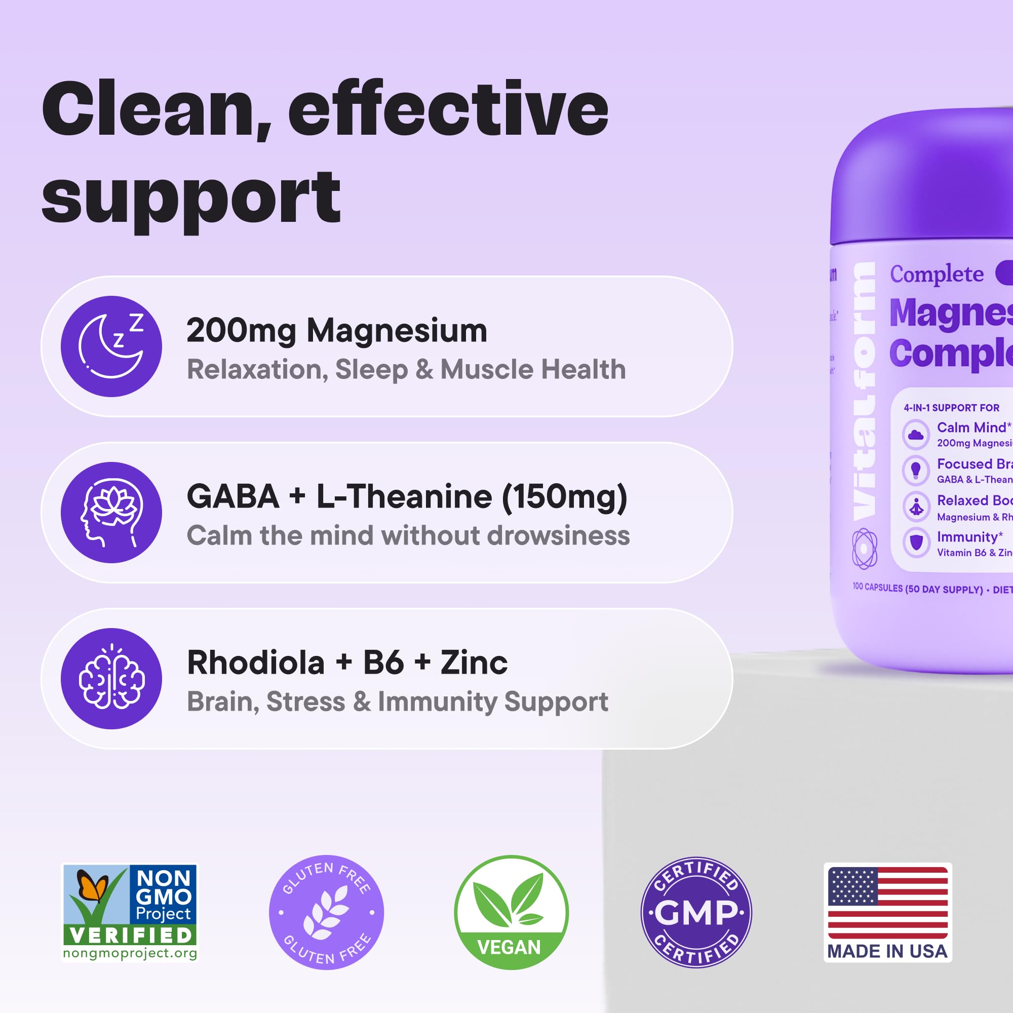 VitalForm Magnesium Glycinate Sleep Complex – Non-Habit Forming Support with L-Theanine, GABA, Zinc & Rhodiola – Promotes Relaxation, Calm & Muscle Recovery – Non-Melatonin – 100 Capsules VitalForm uk supplements